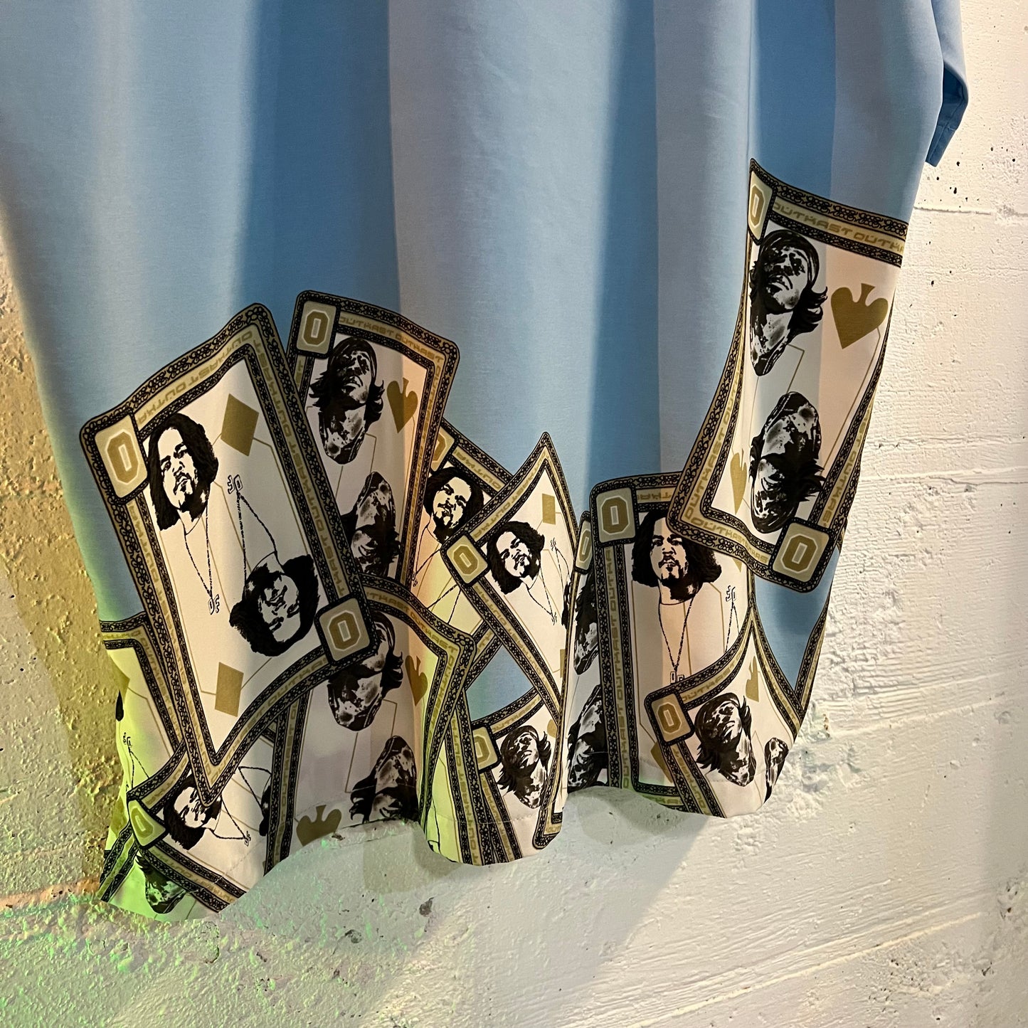 Vintage 90's Outkast Playing Card Short Sleeve Button Up Shirt - Size XL - Baby Blue/Multicolor