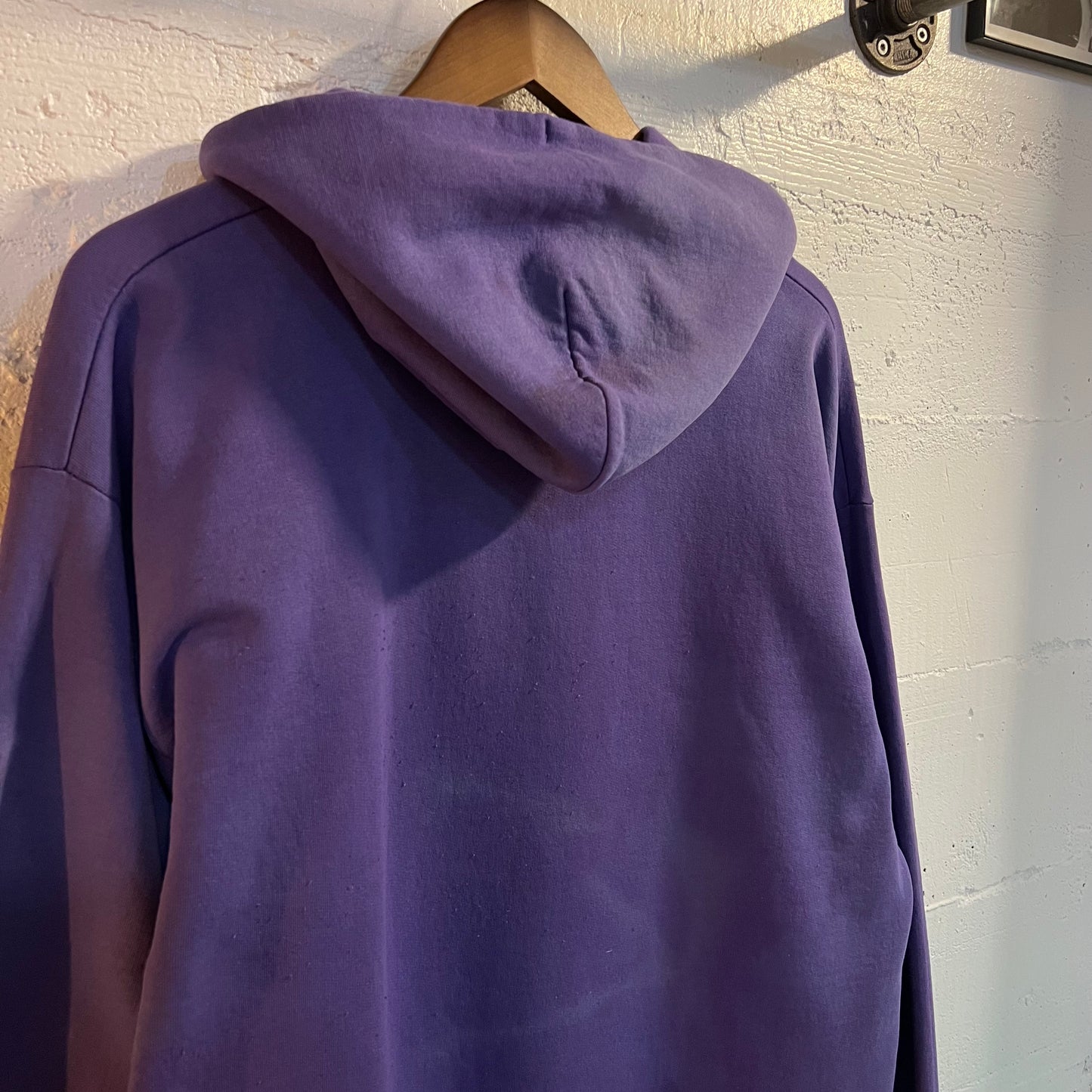 Vintage 2000's Distressed Sun Faded Elmira Wrestling Hoodie Sweatshirt - Size Large - Purple/Yellow/Grey