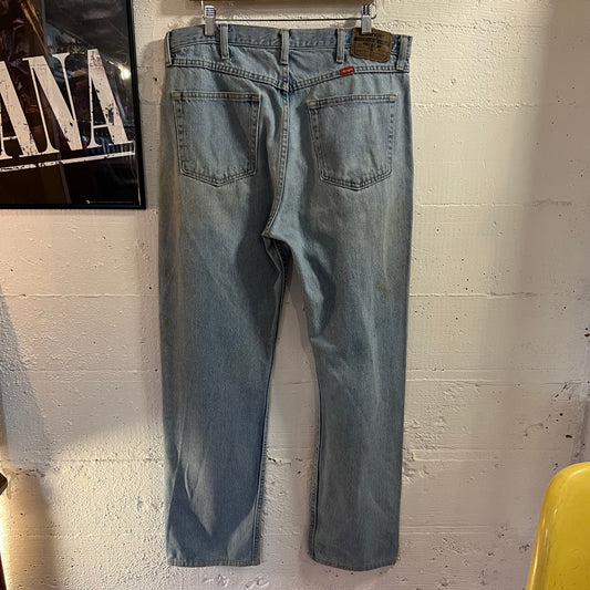 Vintage 2000's Wrangler Light Wash Distressed Straight Leg Denim Jeans - Size 36" x 32" - Light Wash Denim