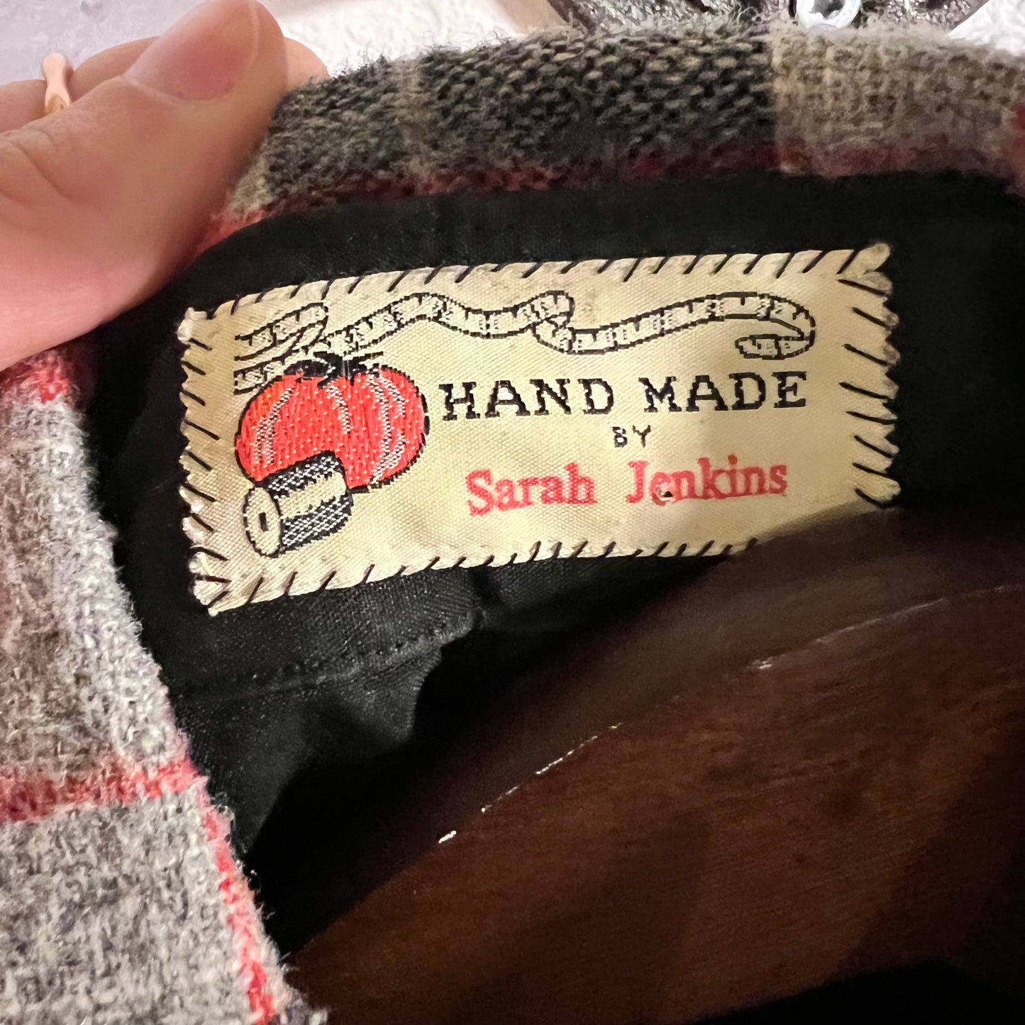 Vintage Hand Made Pearl Snap Southwestern Wool Plaid Flannel - Size Large - Red/Grey/White/Black