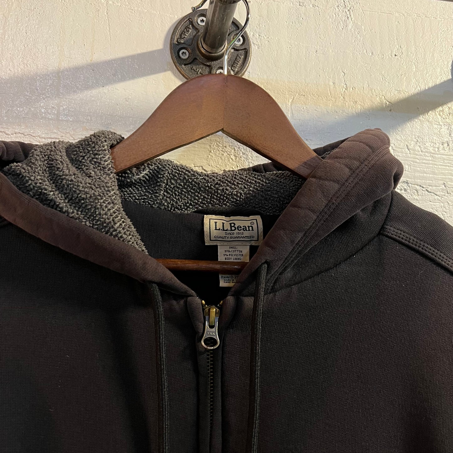 Vintage L.L.Bean Heavyweight Thermal Lined Zip Up Hoodie Sweatshirt - Size Large - Faded Black
