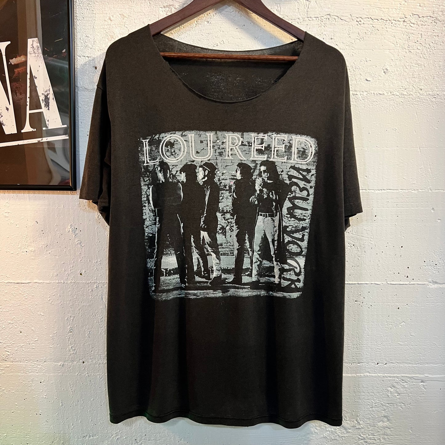 Vintage 80’s Distressed Lou Reed ‘New York’ Tour Band T-Shirt - Size Large - Faded Black/Grayish Blue