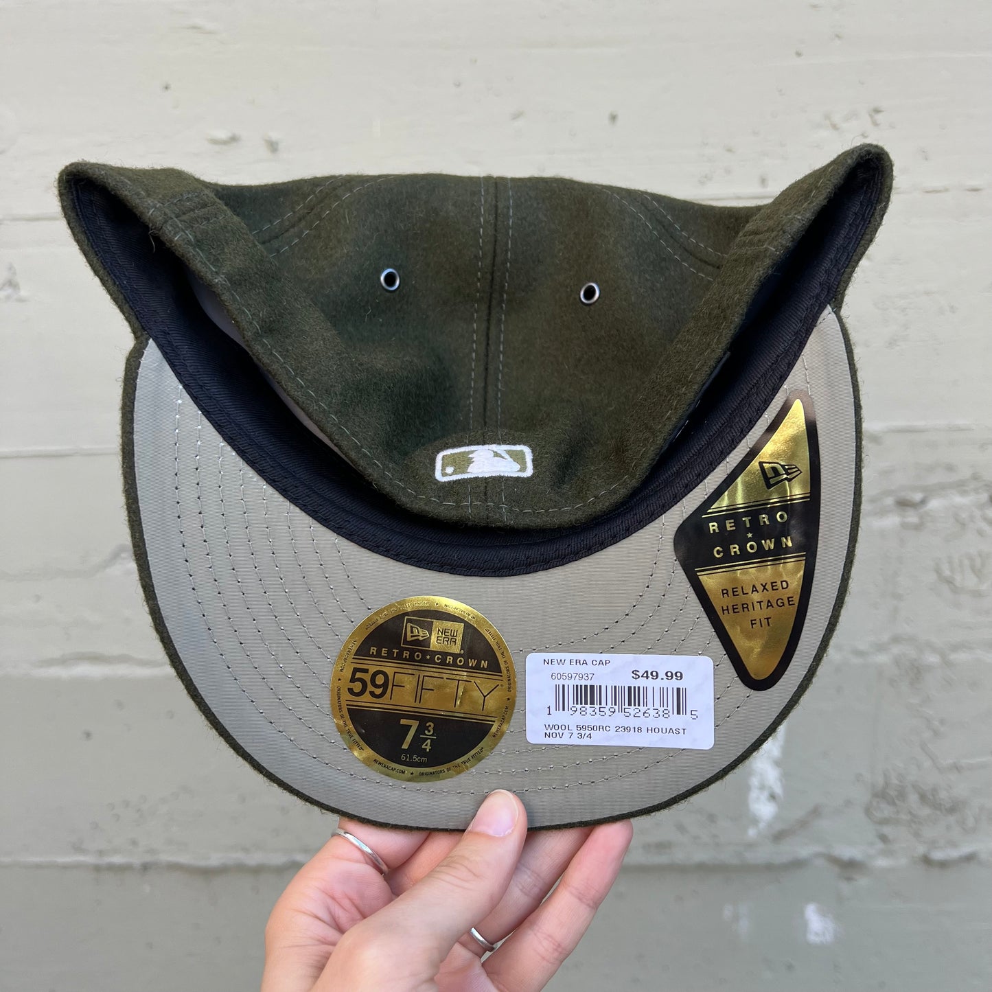 *New* New Era Houston Astros Cooperstown Collection Wool 59Fifty Retro Crown Fitted Ball Cap - 7-3/4 - Olive/White