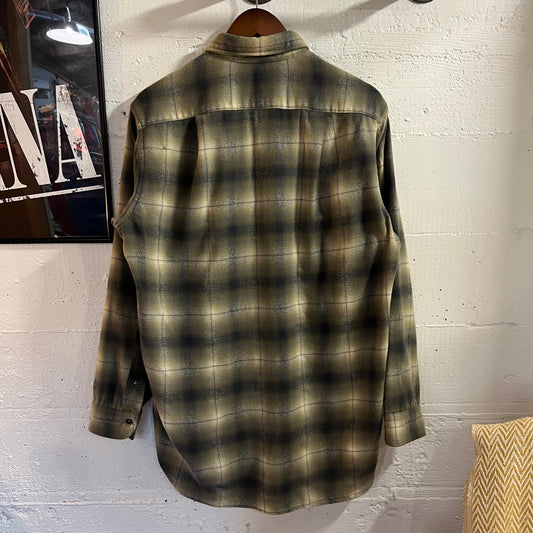 True Vintage 1950's Pendleton Wool Shadow Plaid Field Shirt - Size 16 (M/L) - Made In USA - Yellow/Gray - 100% Virgin Wool