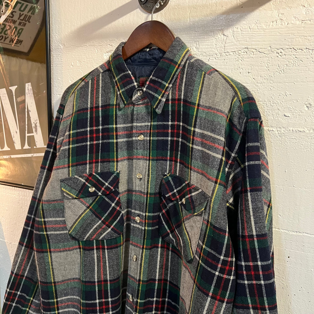 Vintage 80's High Sierra Plaid Quilted Wool Blend Flannel Shirt - Size Large - Multi/Plaid