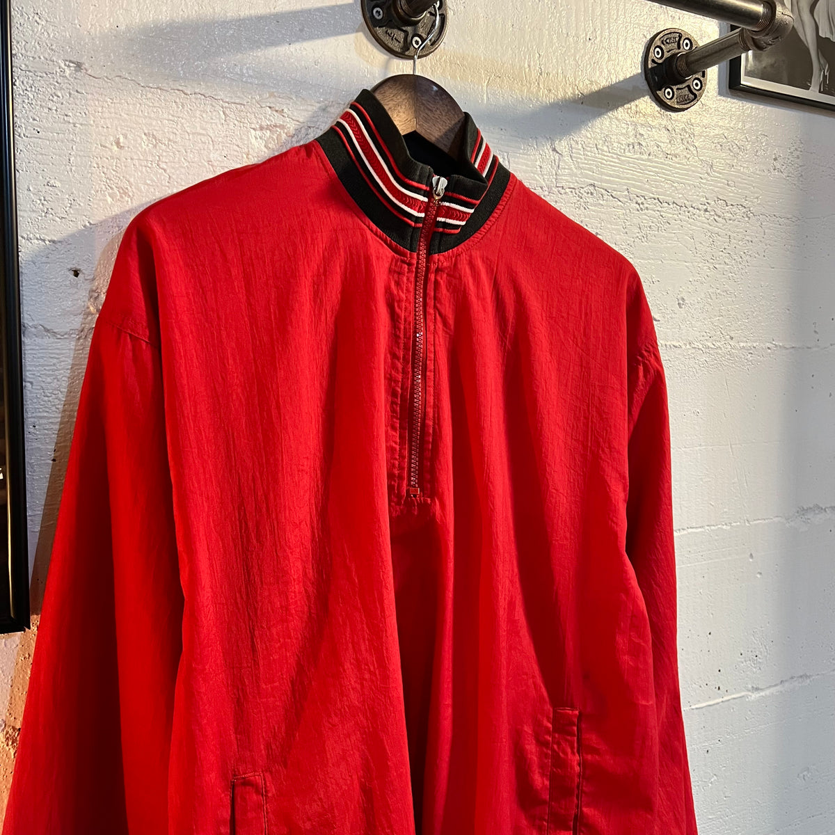 Vintage Distressed 90s Champion 1/4 Zip Up Windbreaker Jacket - Size Medium - Red/Black