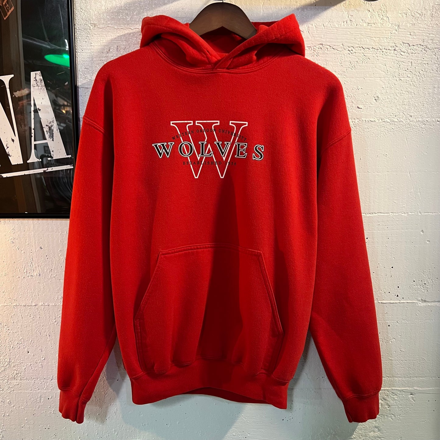 Vintage Western Oregon University Wolves Hoodie Sweatshirt - Size Medium - Red