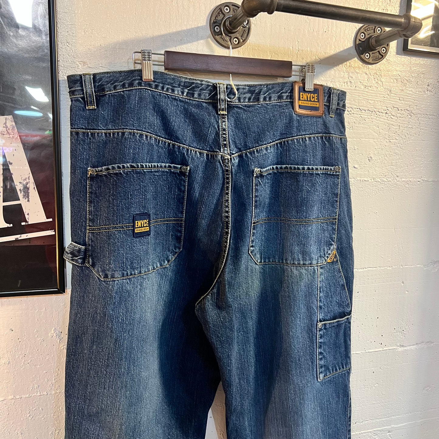 Vintage Enyce Brand Denim Double Knee Baggy Cargo Jeans - Size 40 - Dark Wash