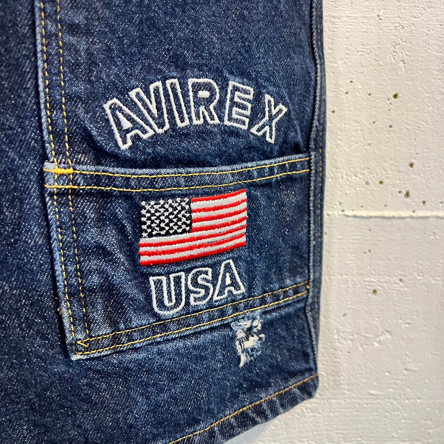 Vintage 90's Avirex Heavyweight Baggy Denim Utility Jean Shorts (Jorts) - Size 38" - Dark Wash Indigo