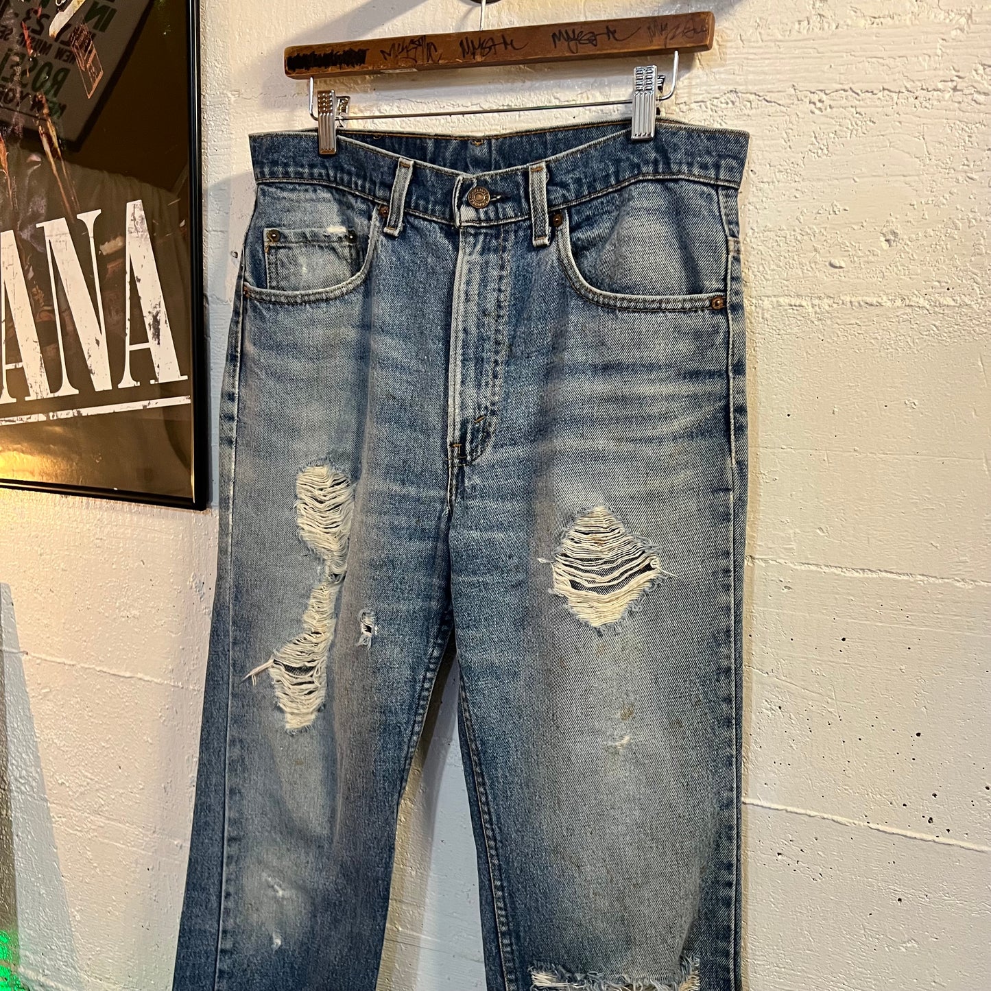 Vintage 1980's Levi's 517-0217 Distressed Bootcut Jeans - Size 32" x 30" - Made In USA - Stonewash Indigo