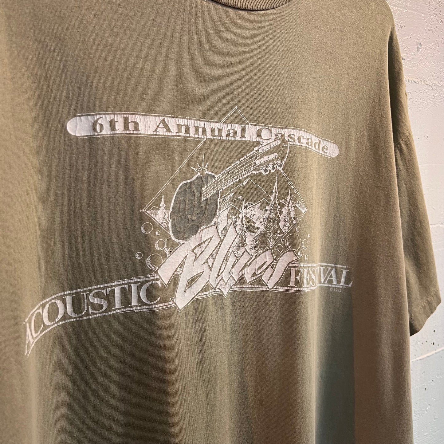 Vintage 1993 Cascade Acoustic Blues Festival T-Shirt - Size XL - Single Stitch