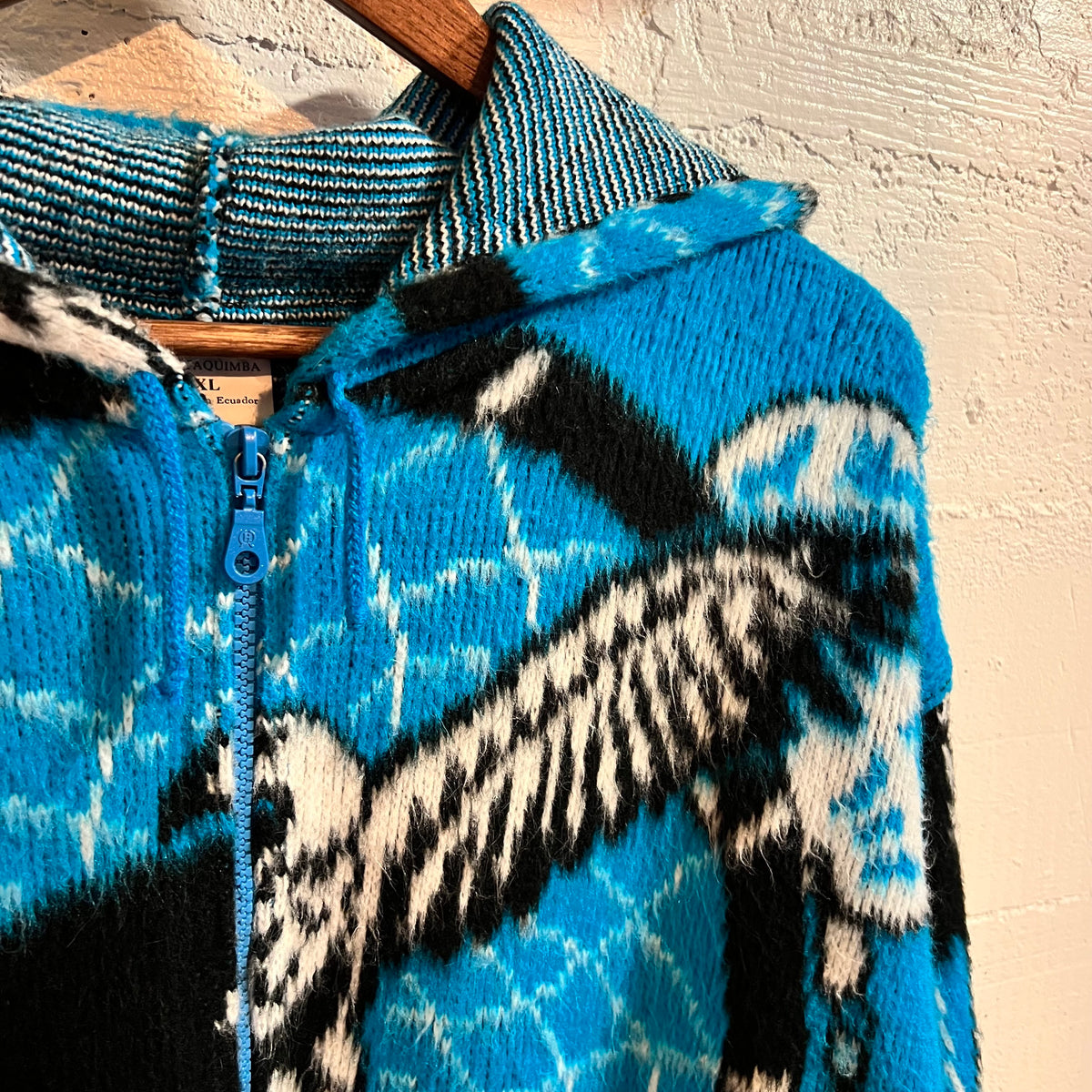 Vintage Native Dreamcatcher Fuzzy Zip Up Fleece Sweatshirt - Size XL - Blue/Multi