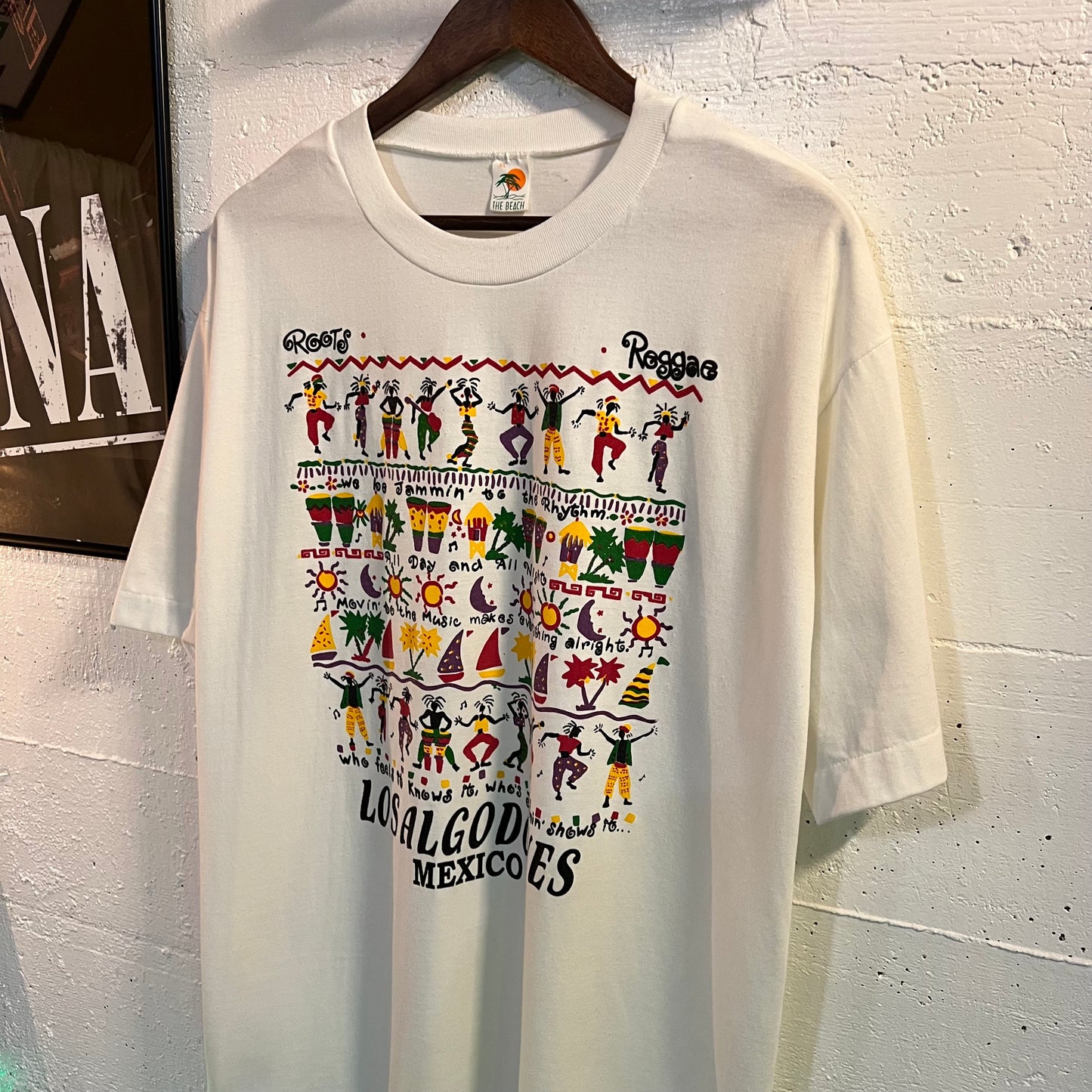 Vintage 90's Roots Reggae 'Los Algodones MX' Single Stitch Souvenir T-Shirt - Size XL - White