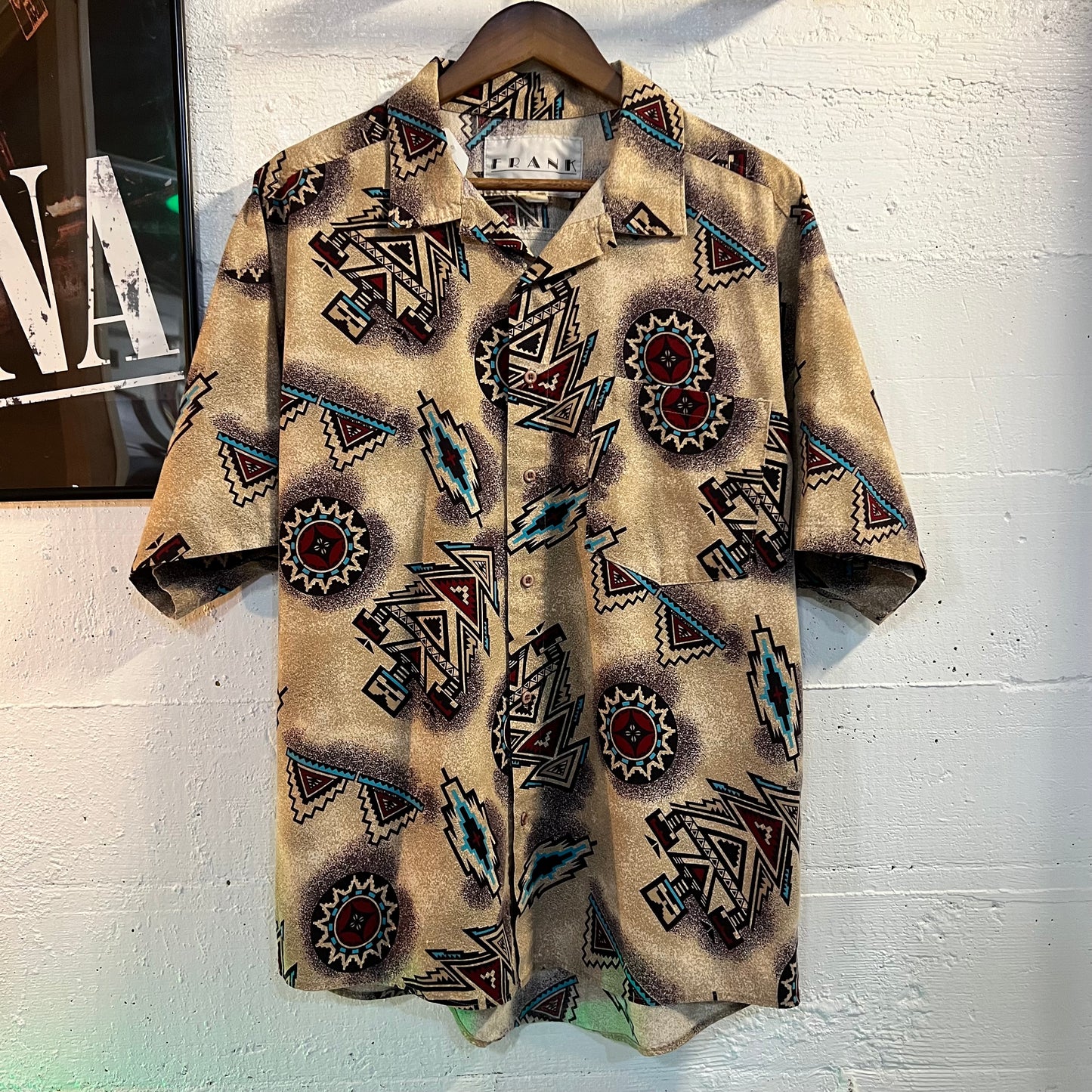 Vintage Frank Southwestern Print Shirt - Size Large - Made In USA - Tan/Earth Tones/Multicolor