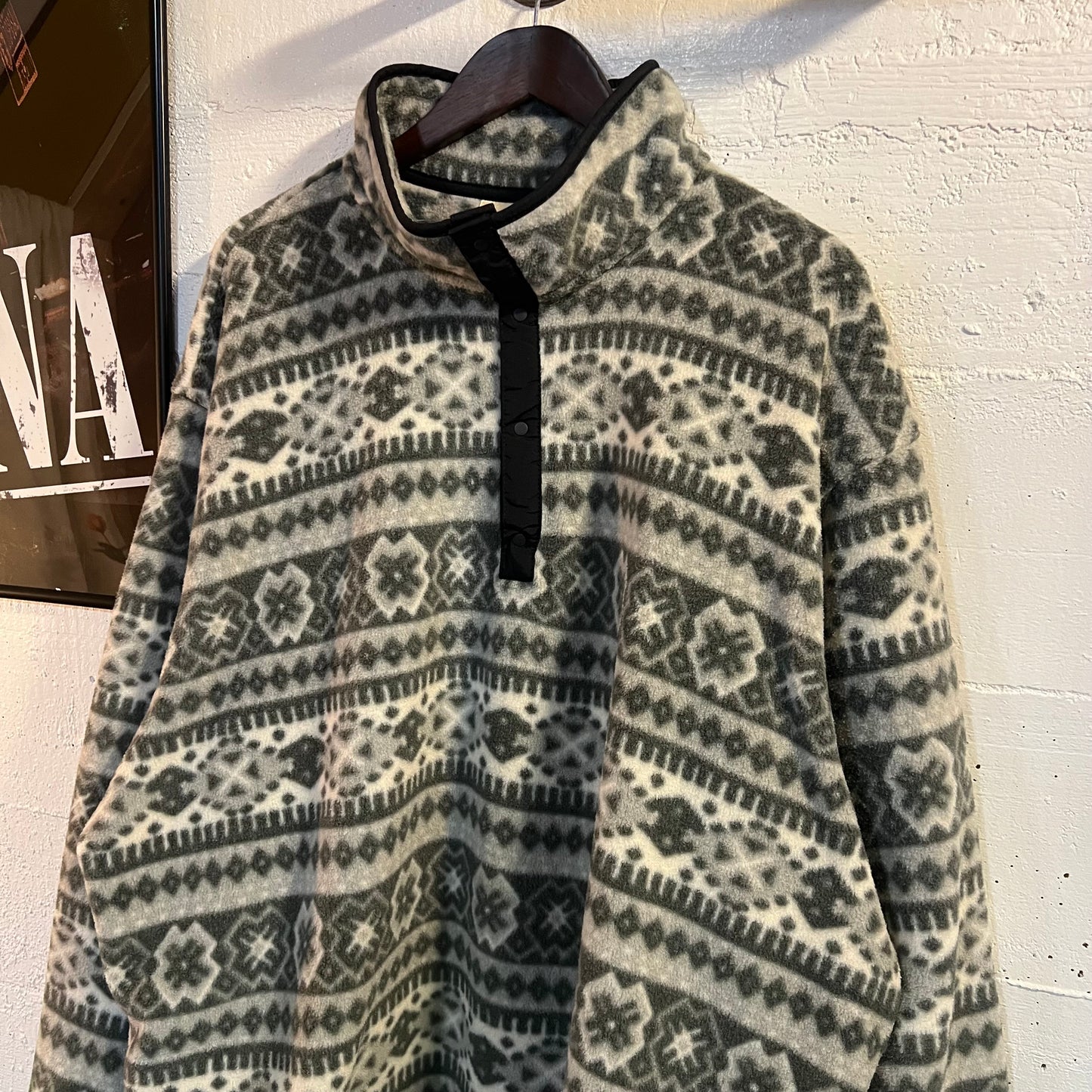 Vintage 90's L.L. Bean Pullover Norwegian Snap Fleece Jacket - Size XXL - Made In USA - Grey/White/Black