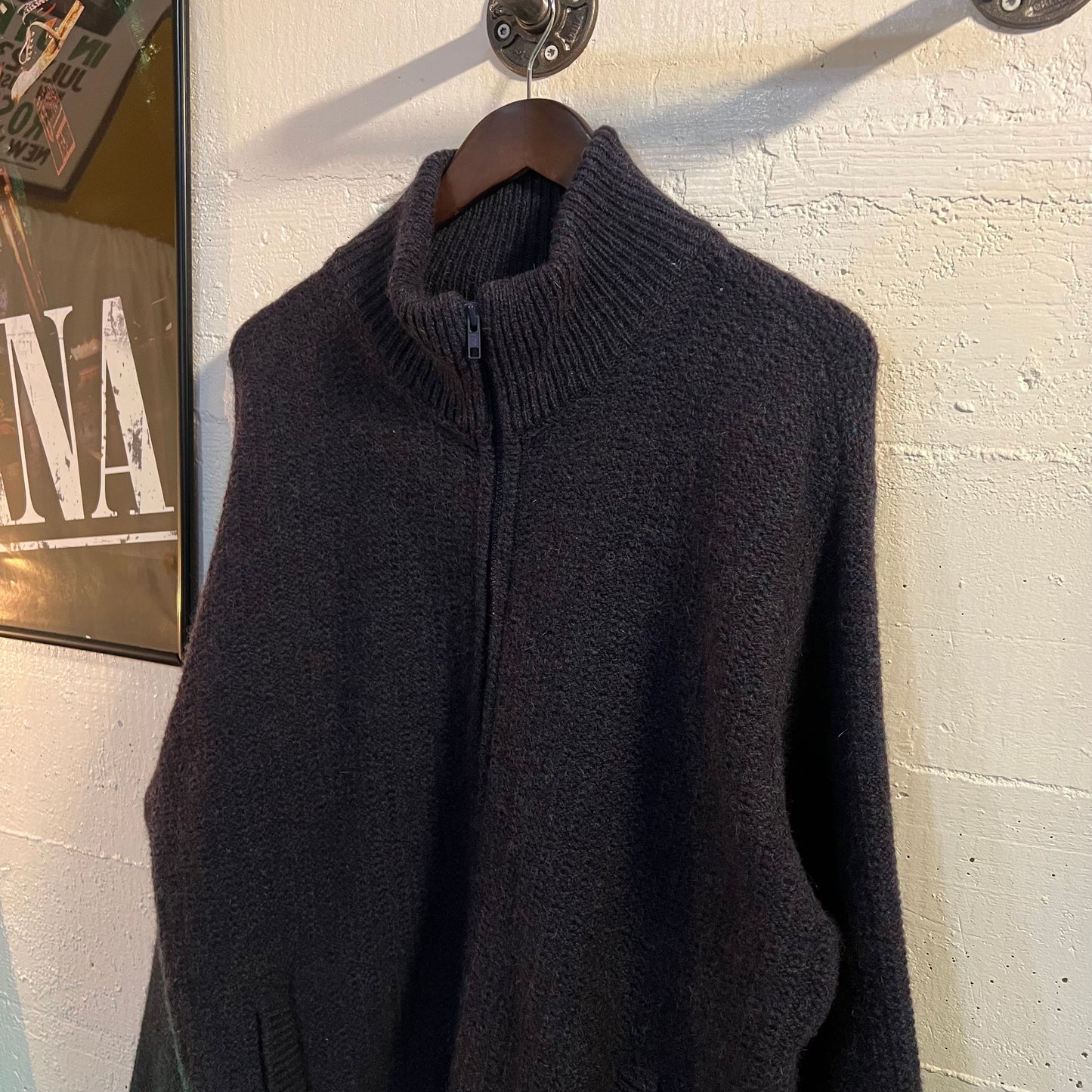 Vintage L.L.Bean 100% Marled Wool Zip-Up Knitted Sweater - Size Large - Made In USA - Blue/Purple/Multi