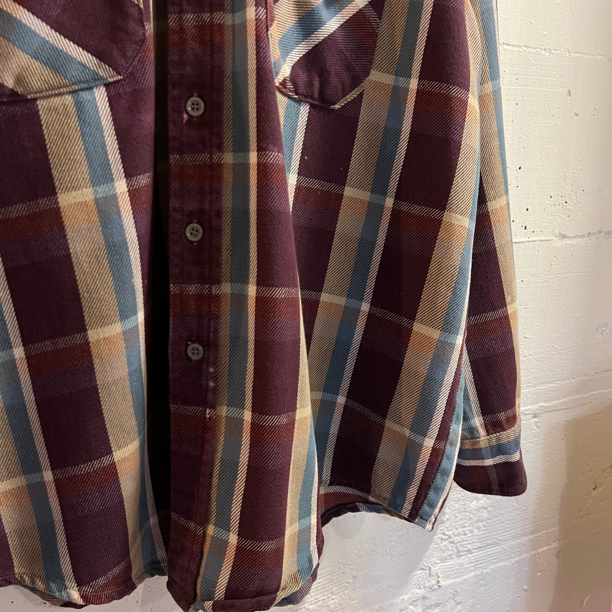Vintage 80’s Frostproof Plaid Cotton Flannel Shirt - Size XL - Made In USA - Purple/Blue/Tan/White