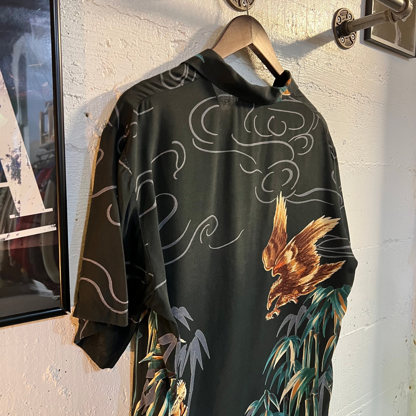Vintage 1970’s Kennington California Rayon (Tiger VS Falcon) Aloha Surf Shirt - Size Small - Black/Multicolor