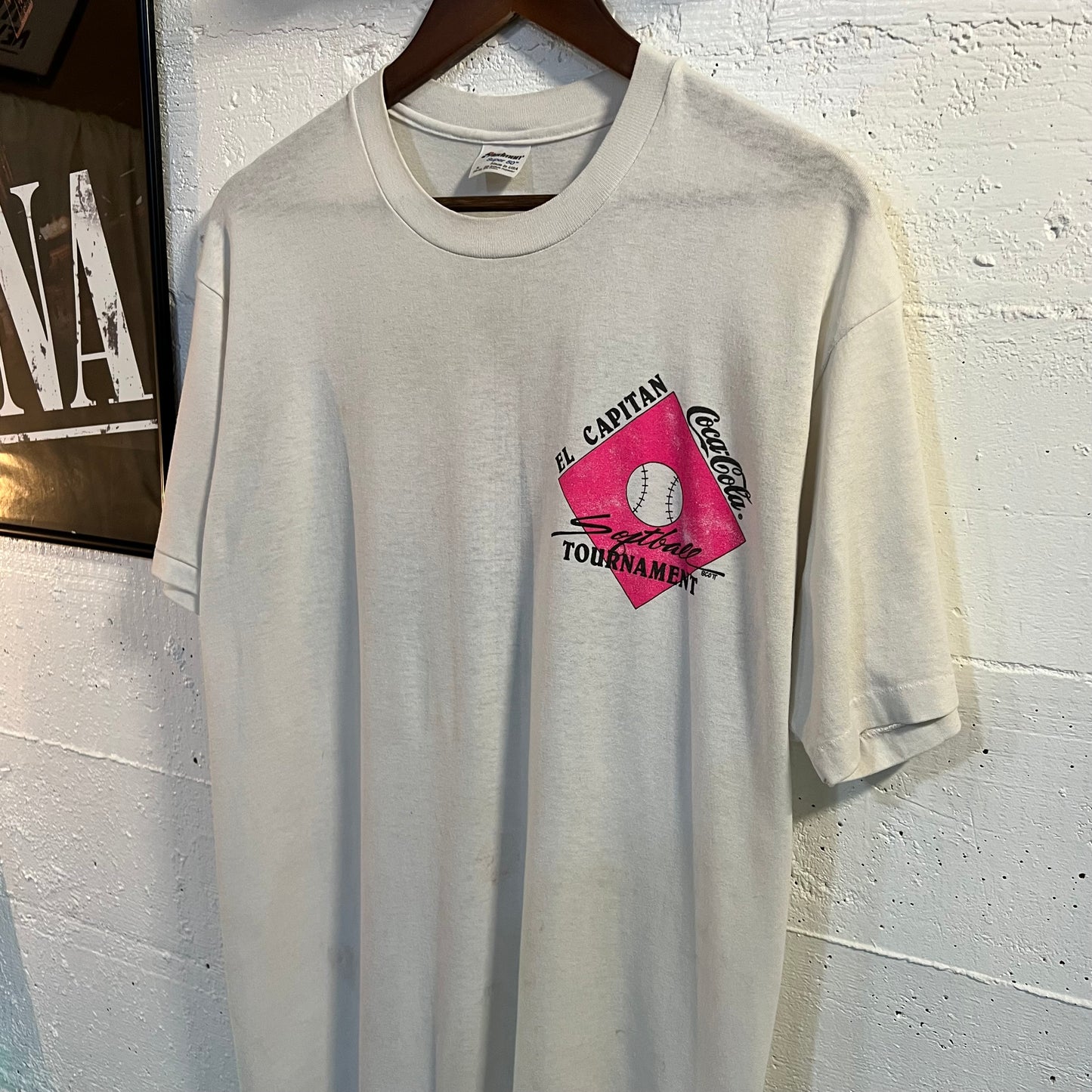 Vintage Distressed Coca-Cola Softball Tournament Single Stitch T-Shirt - Size XL - Made In USA - White