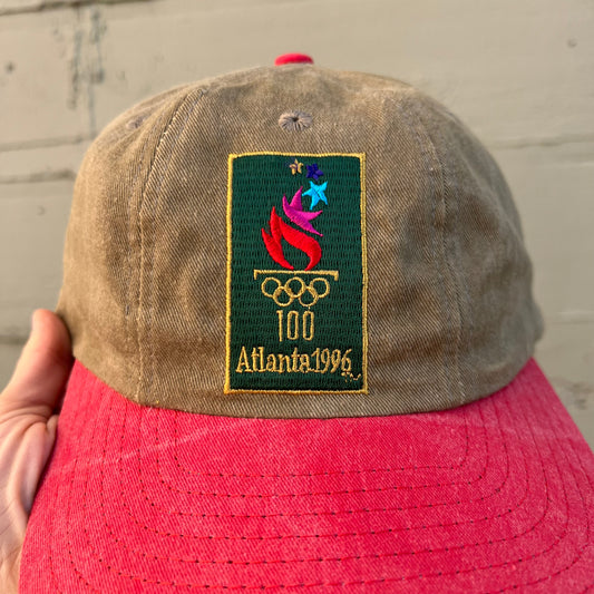 Vintage 1996 Atlanta Olympics Embroidered 6-Panel Strapback Dad Hat - O/S - Washed Salmon/Khaki