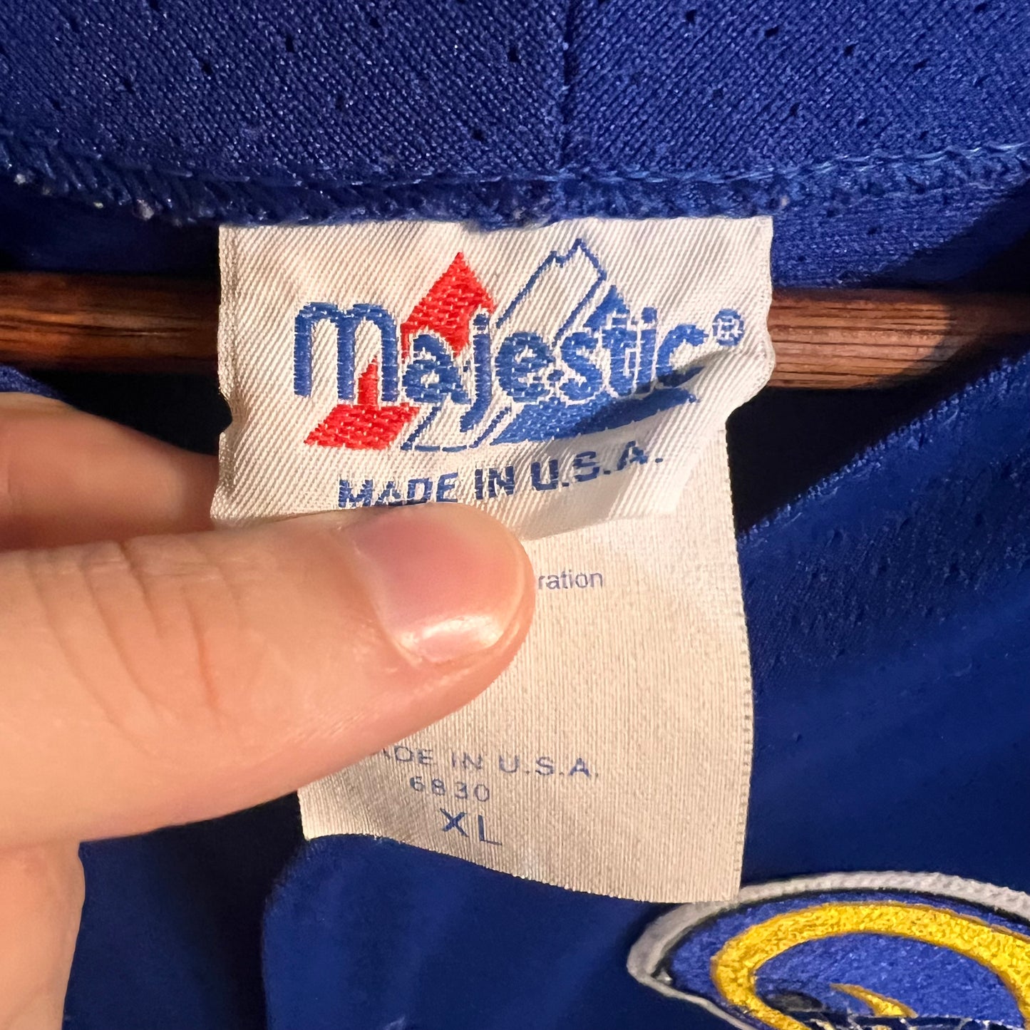 Vintage 90's Los Angeles Ram's Majestic Baseball Style Jersey - Size XL - Made In USA - Blue/Yellow
