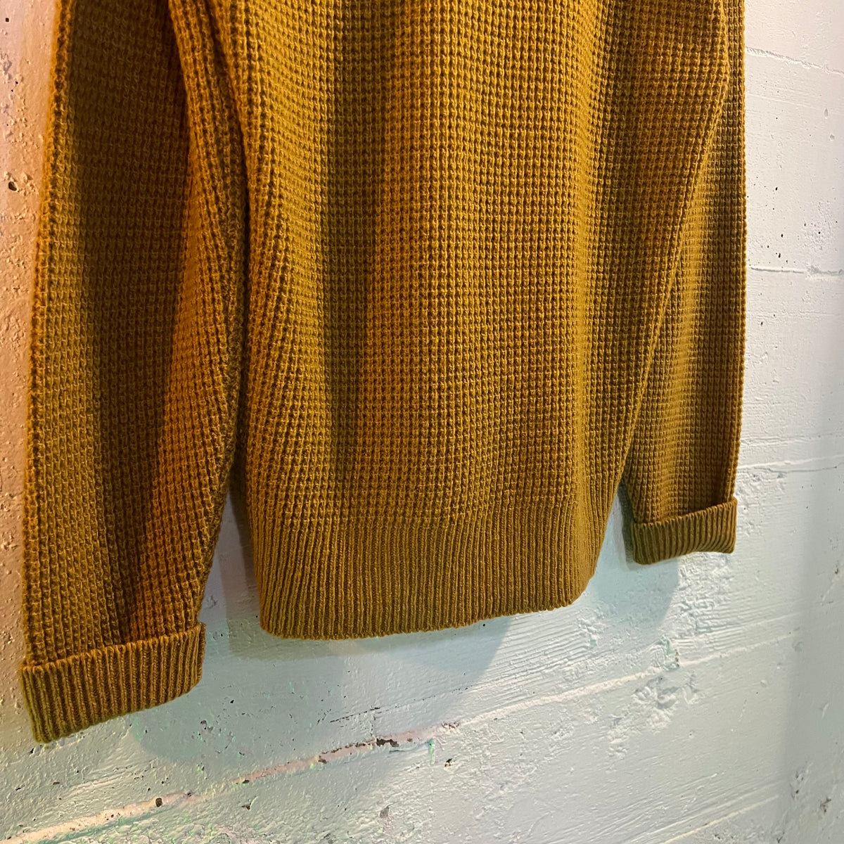 True Vintage 1950's Penney’s Towncraft Lambs Wool Large Shawl Collar Waffle Knit Sweater - Size Large - Mill 8244 - Mustard Yellow/Black