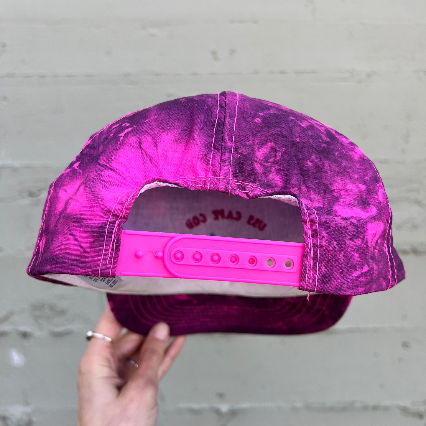 Vintage 90's USS-Cape Cod Embroidered Neon Tie Dye Nylon Snapback Hat - O/S - Pink/Turquoise