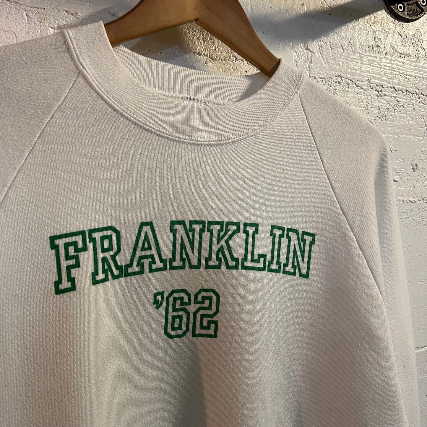 Vintage 80's Franklin '62 Raglan Sleeve Crewneck Sweatshirt - Size Large - Made In USA - White/Green