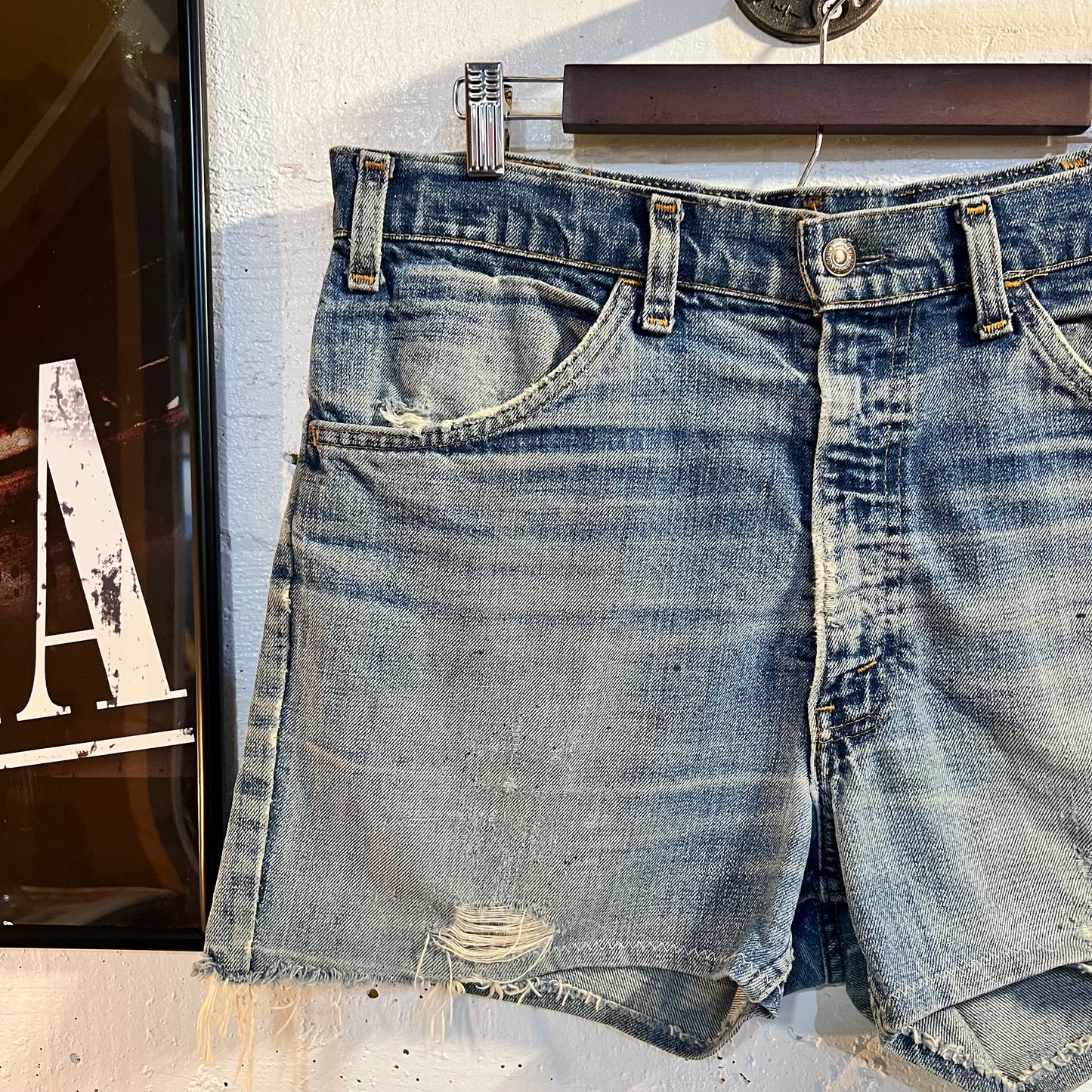 Vintage 70's Distressed Levi's Orange Tab Re-Worked Cut Off Denim Shorts - Size 33 - Light Wash - Made In USA