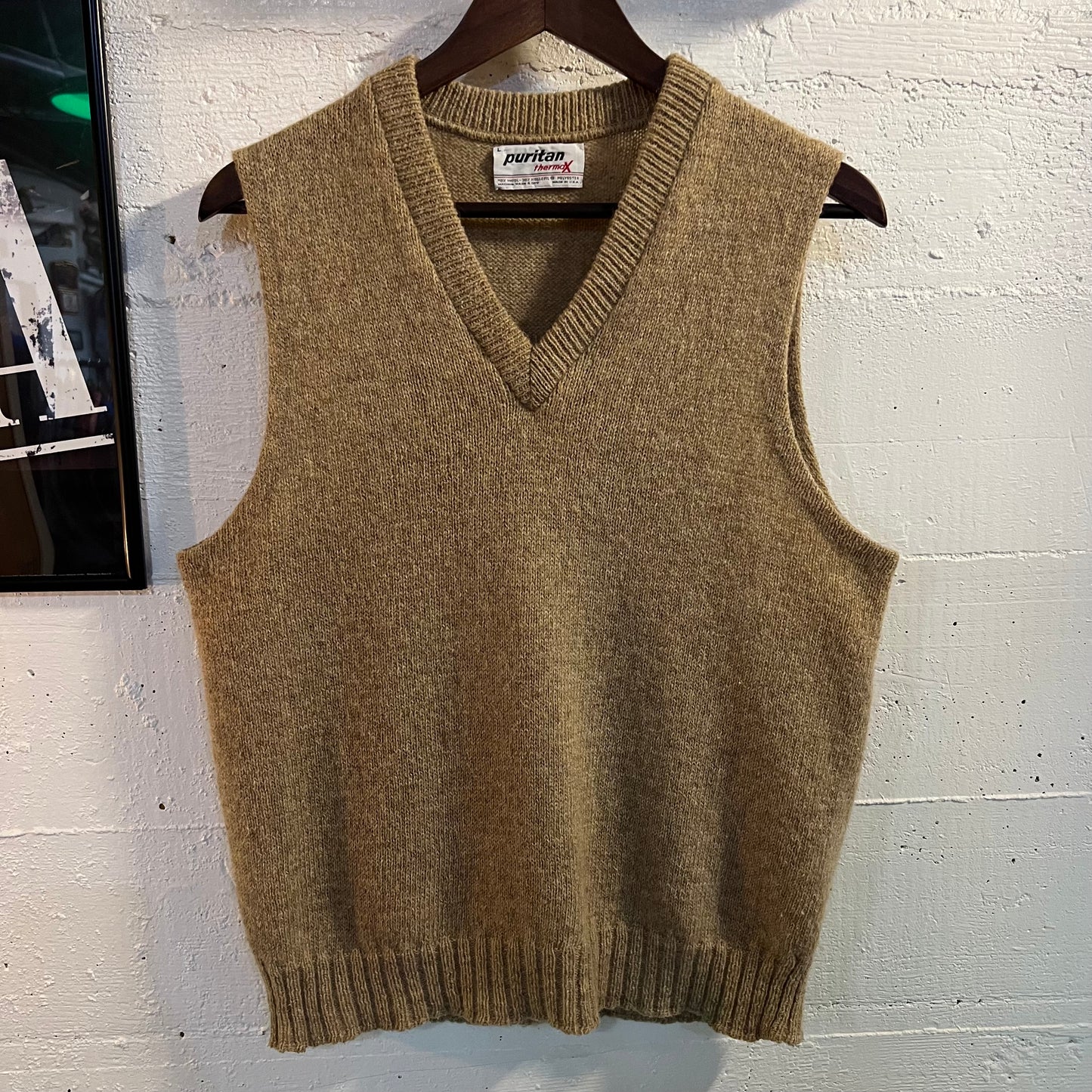Vintage 80’s Puritan Thermax Knit Wool Blend Sweater Vest - Size Large - Made In USA - Tan