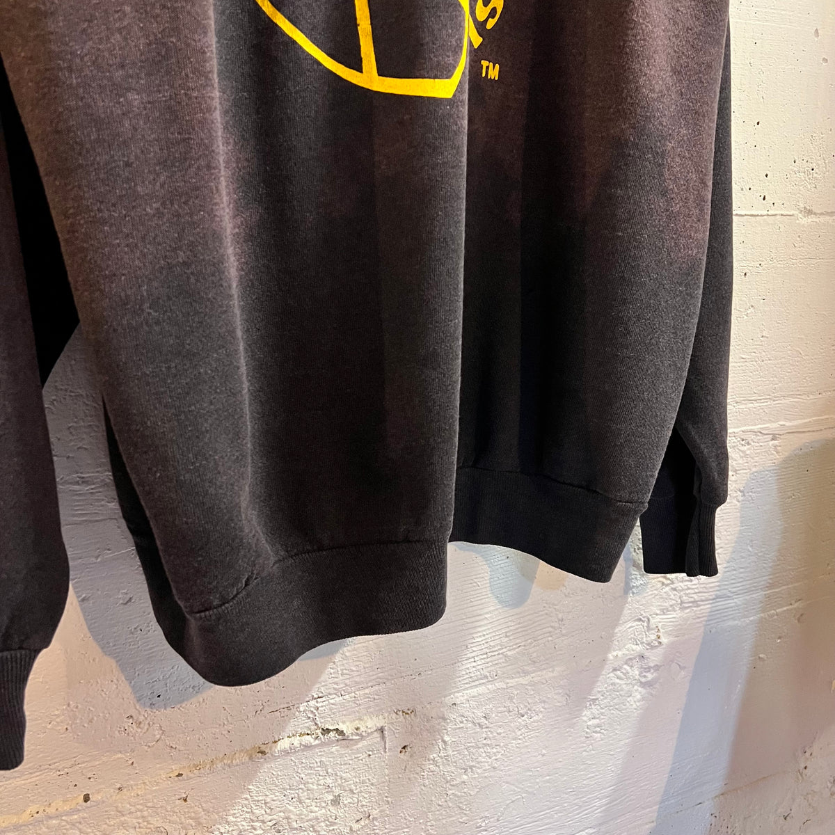 Vintage 70’s/80’s Distressed Purdue University Raglan Sleeve Crewneck Sweatshirt - Size Large - Faded Black/Yellow