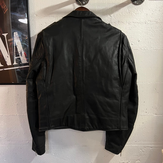 Vintage 1980's Berman's Leather Moto Biker Jacket - Size 14 (Medium) - Genuine Leather - Black