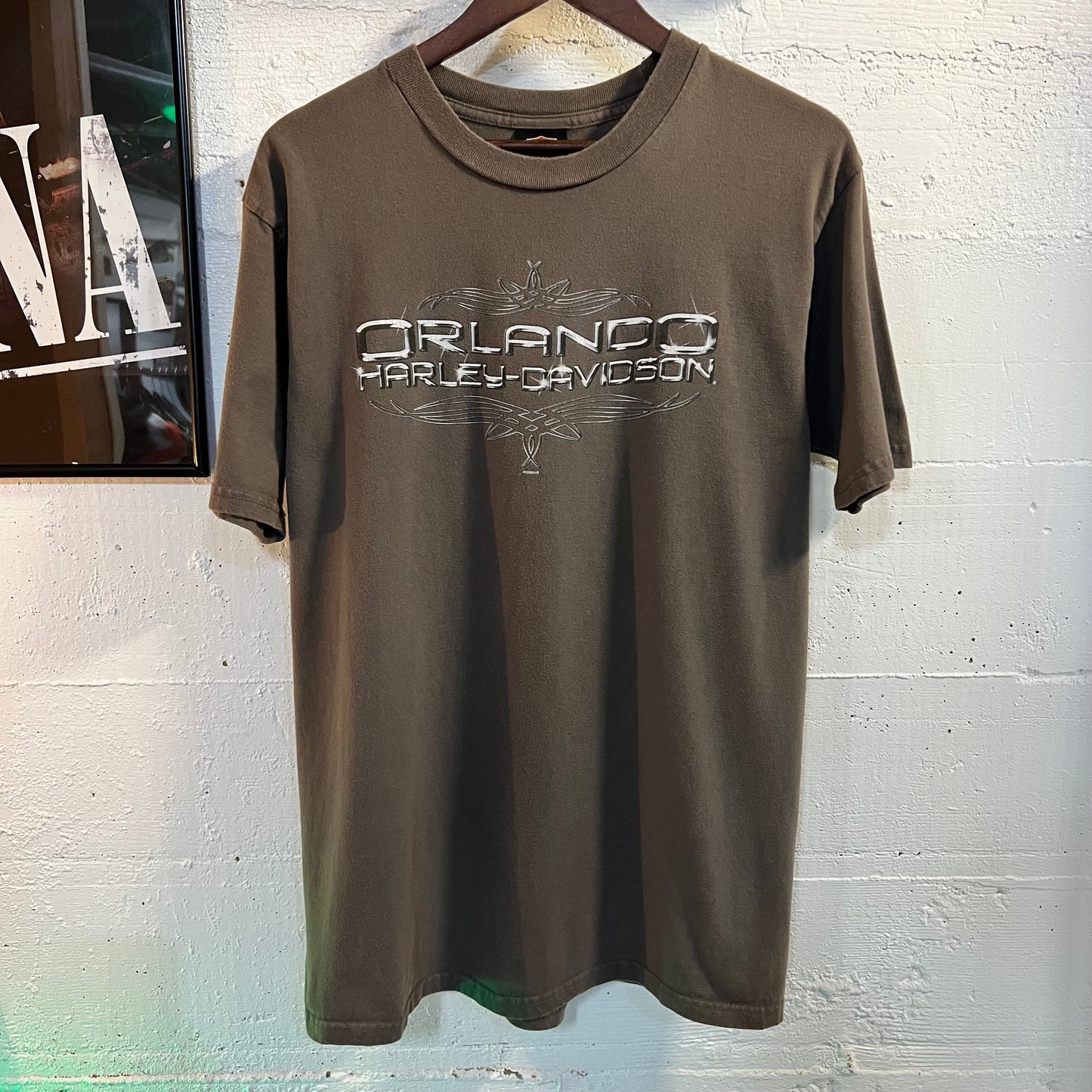 Y2K Harley Davidson Orlando, Florida Chrome T-Shirt - Size Large - Made In USA - Grey/Multicolor