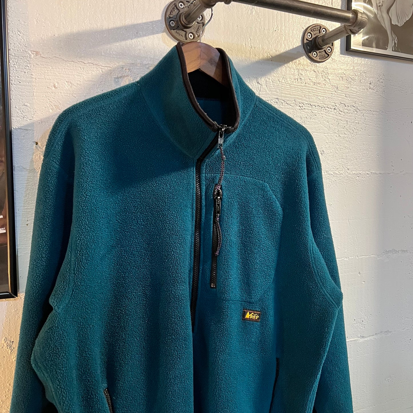 Vintage REI Polartec 1/4 Zip Pullover Fleece Jacket - Size Large - Turquoise/Black