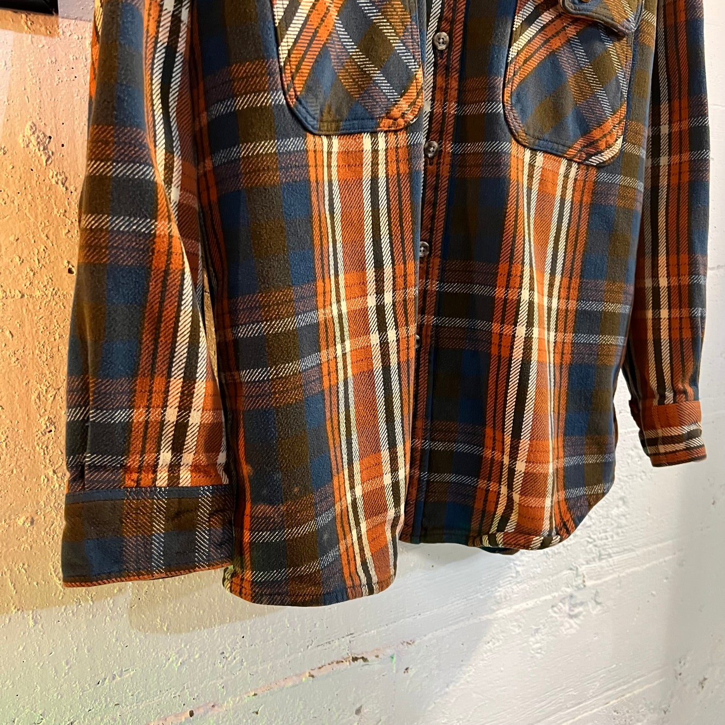 Vintage 90’s Five Brother Heavyweight Plaid Flannel Button Up Shirt - Size XL - Blue/Orange/Brown/White