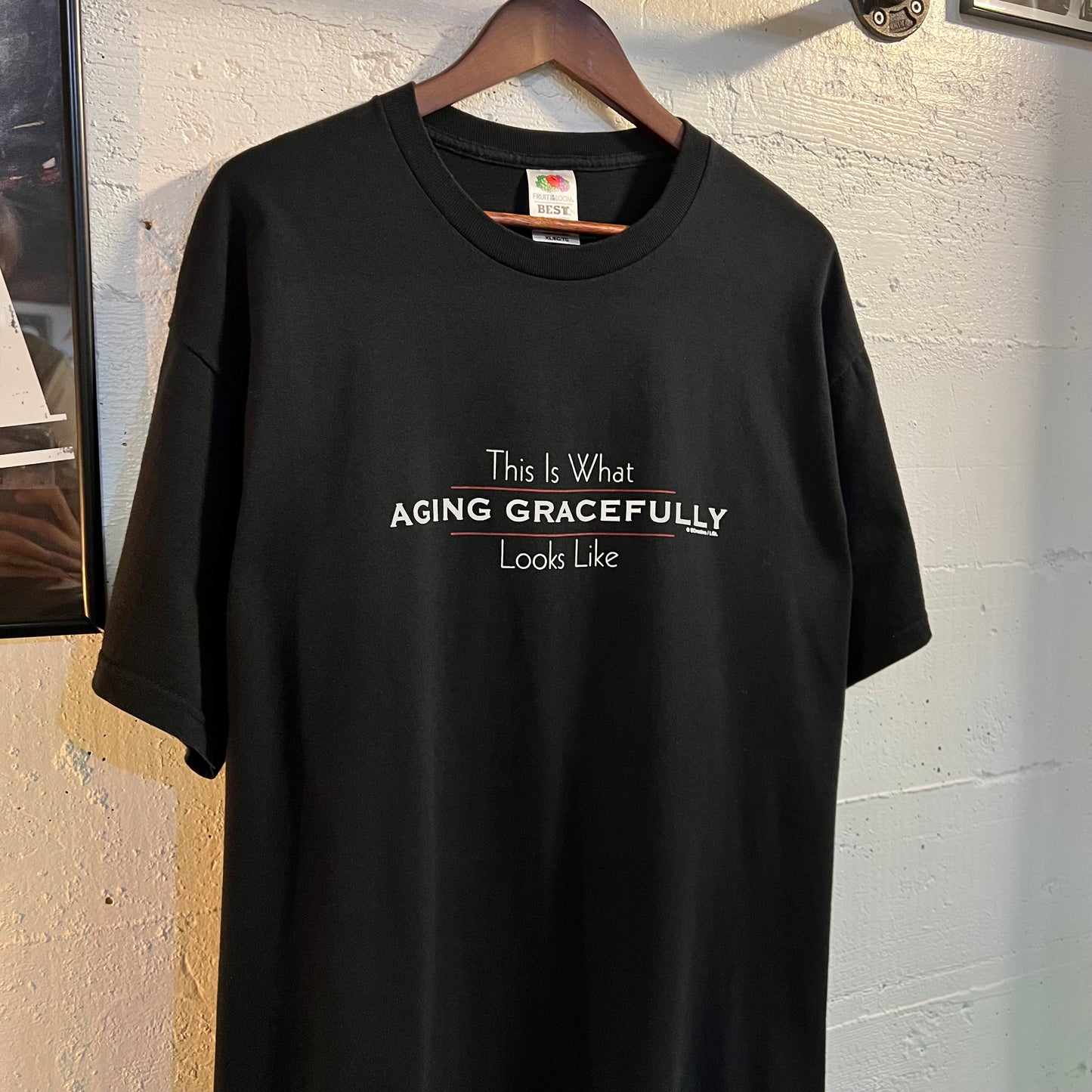Vintage Funny ‘Aging Gracefully’ T-Shirt - Size XL - Black/White/Red