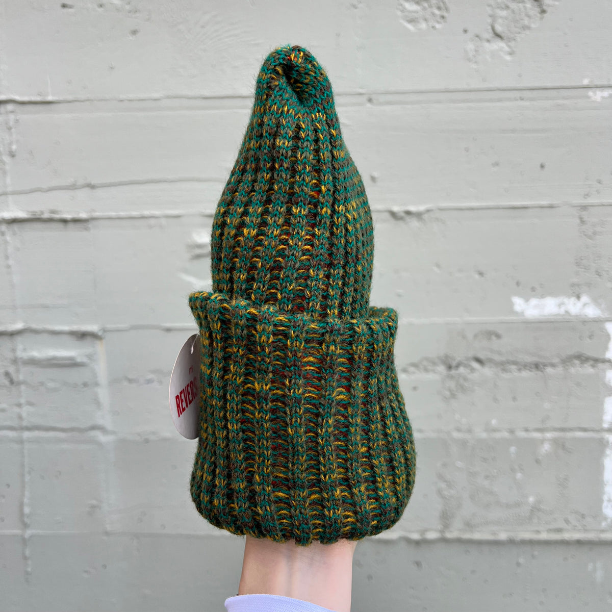 True Vintage Deadstock 1970's Marled Yarn Knit Reversible Stocking Cap Beanie - O/S - Forest Green/ Blaze Orange