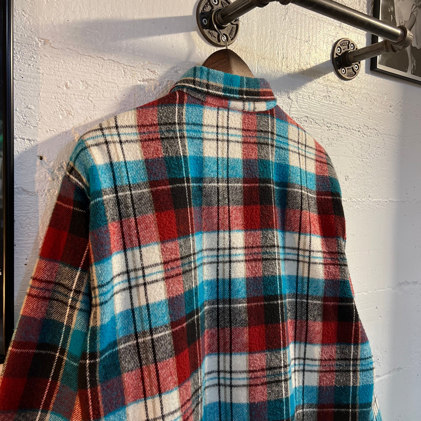 Vintage Quilted Plaid Pearl Snap Flannel Shirt - Size Large - Red/White/Blue