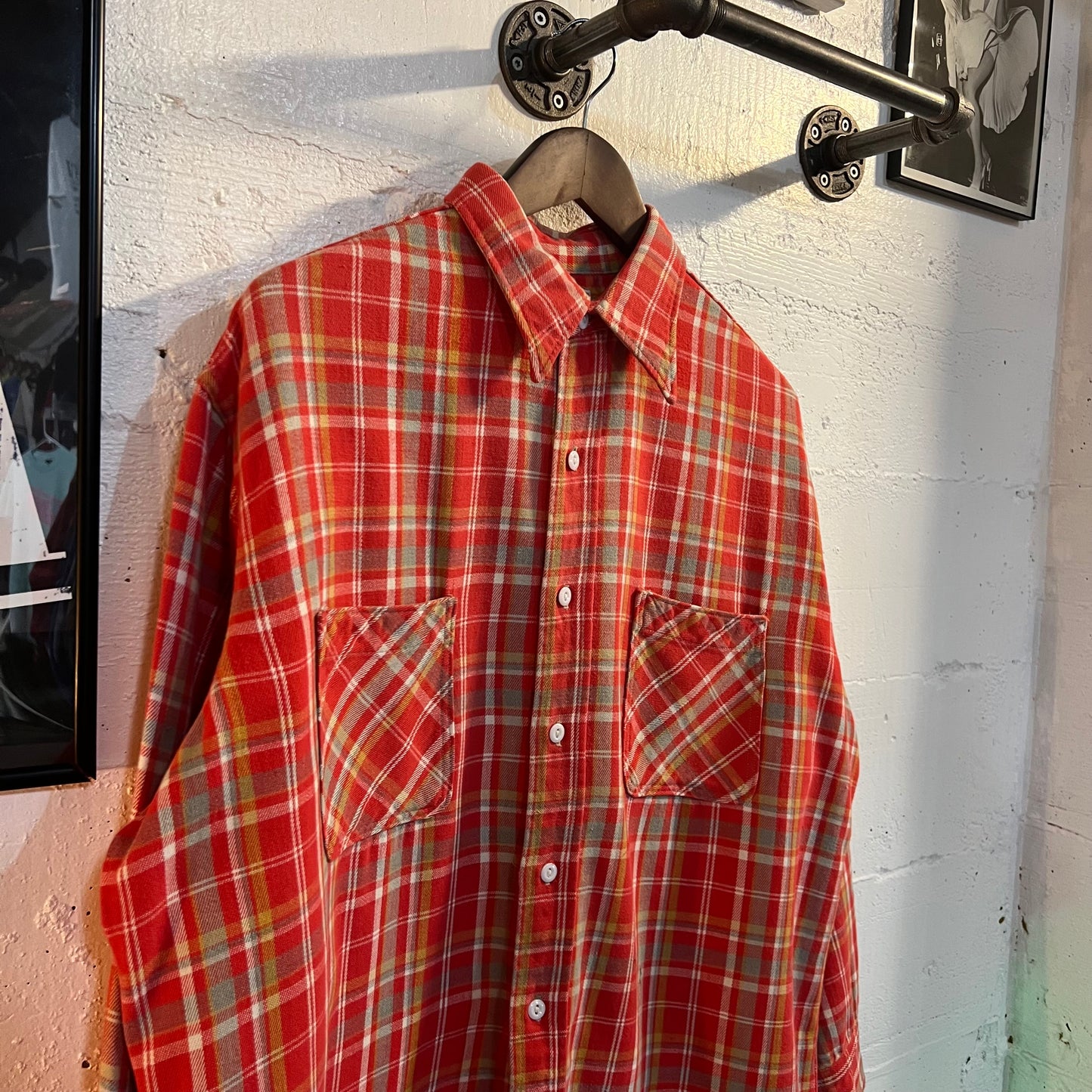 Vintage 1970's JCPenney Big Mac Plaid Flannel Shirt - Size XL - Made In USA - Red/Yellow