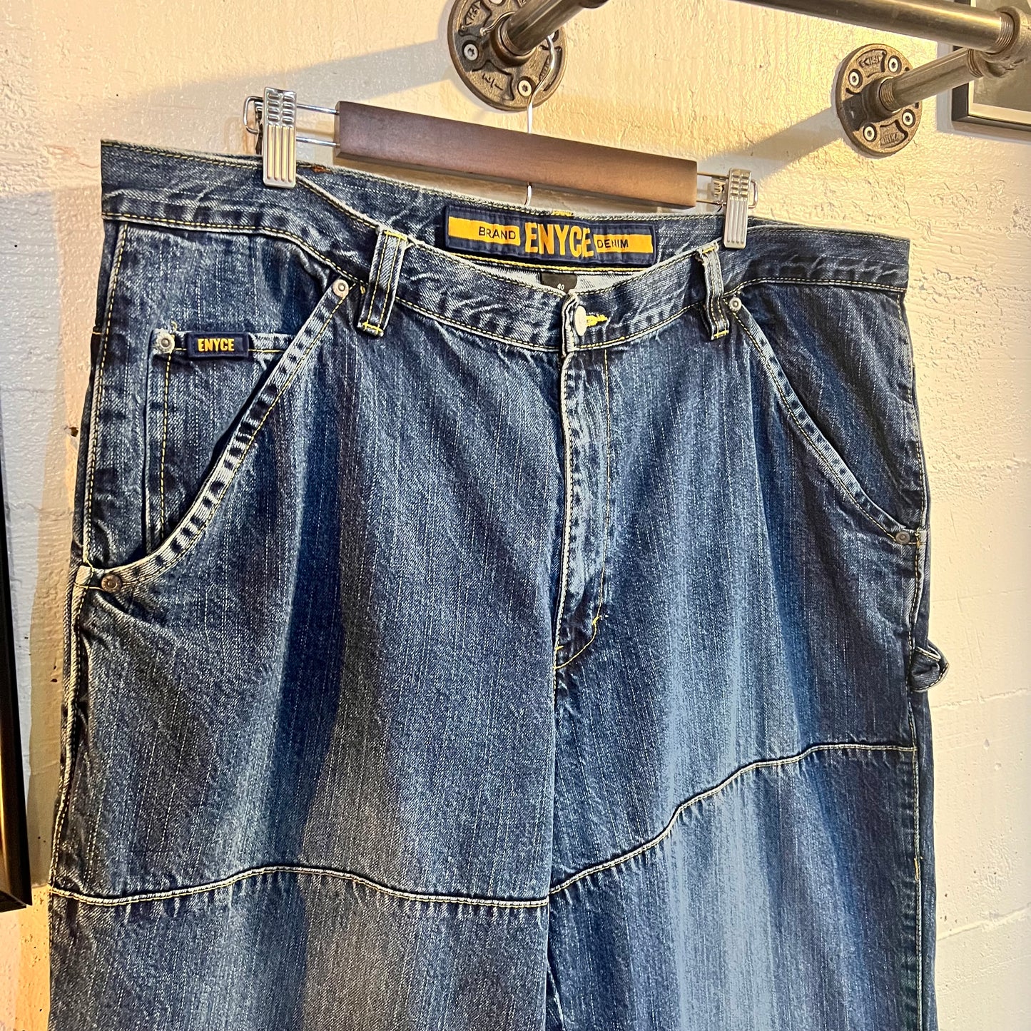 Vintage Enyce Brand Denim Double Knee Baggy Cargo Jeans - Size 40 - Dark Wash