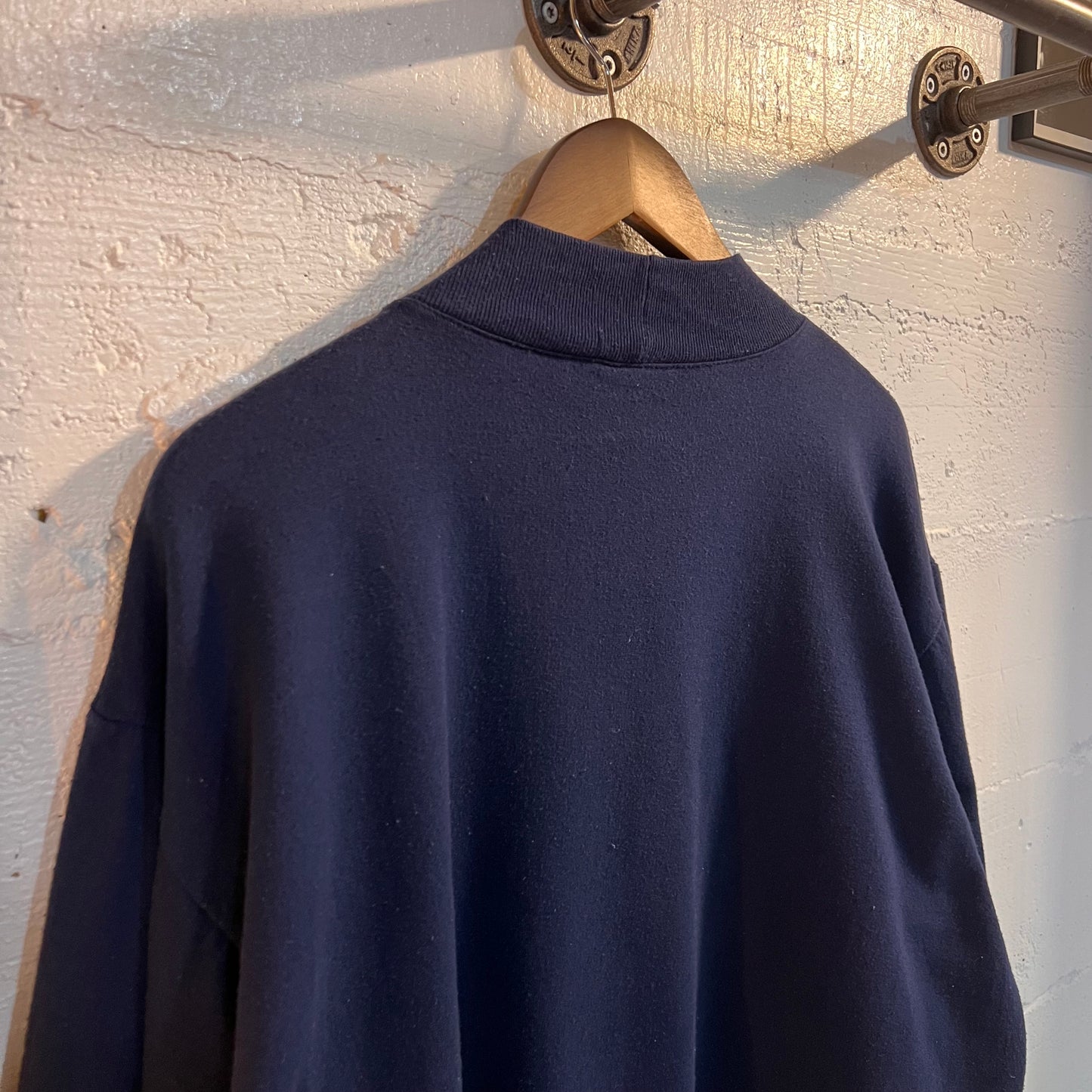 Vintage 1989 Guess By Georges Marciano '?' Logo Mock Neck Sweatshirt - Size Medium - Made In USA - Single Stitch - Navy/Pink