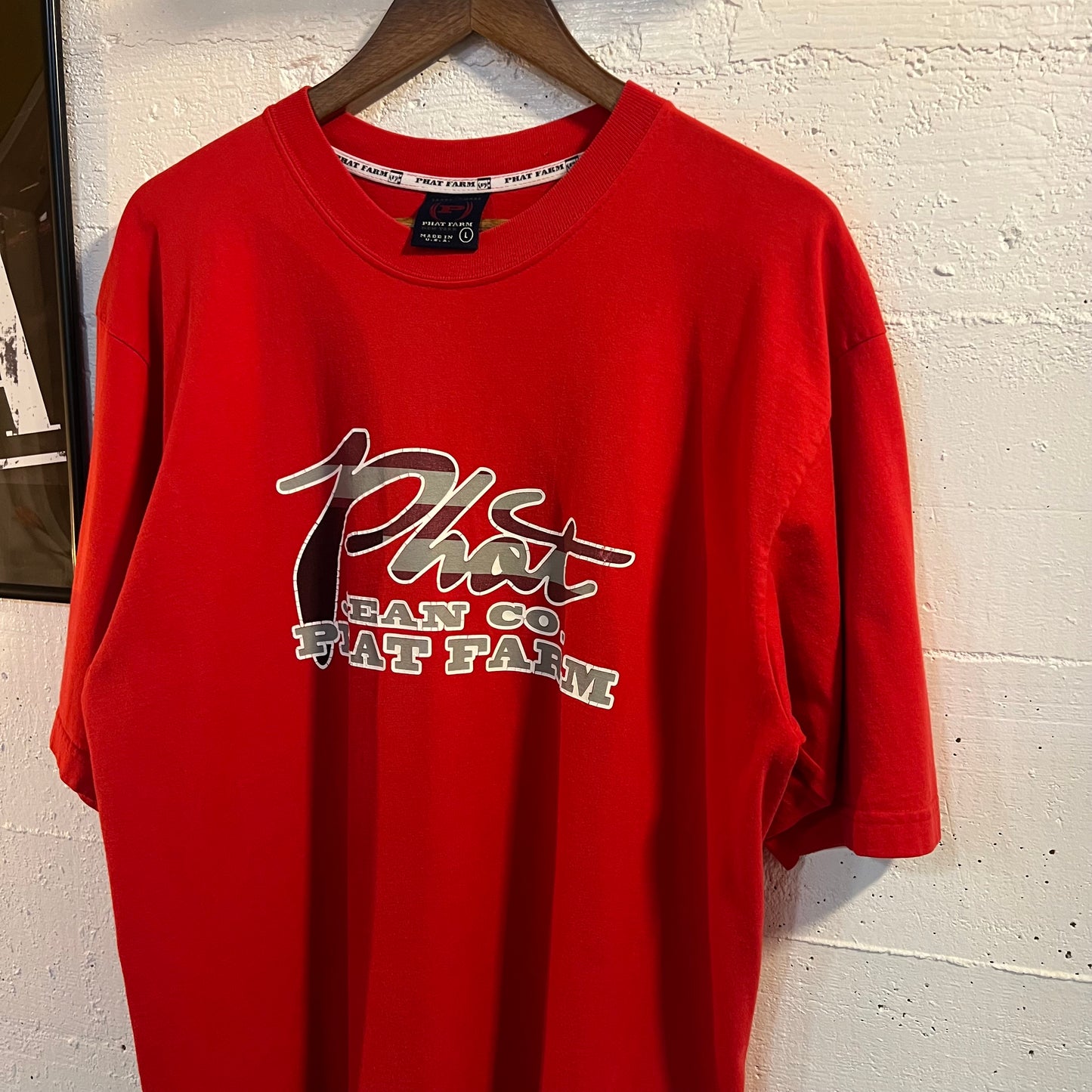 Vintage 90's Phat Farm Jean Co. Spellout T-Shirt - Size Large - Made In USA - Red
