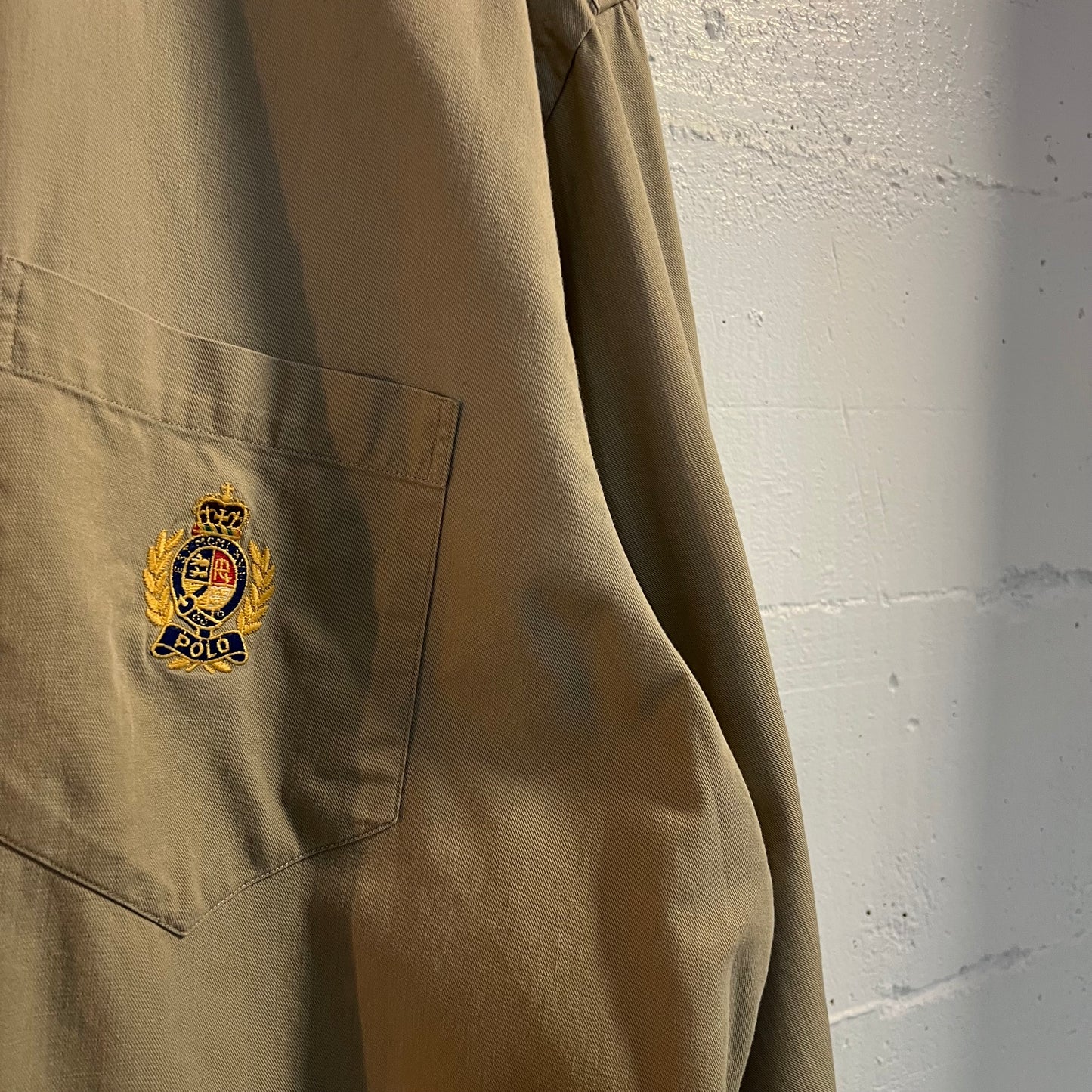 Vintage 90's Polo Ralph Lauren Royal Crest Button Up Khaki Shirt - Size Large - Tan/Khaki