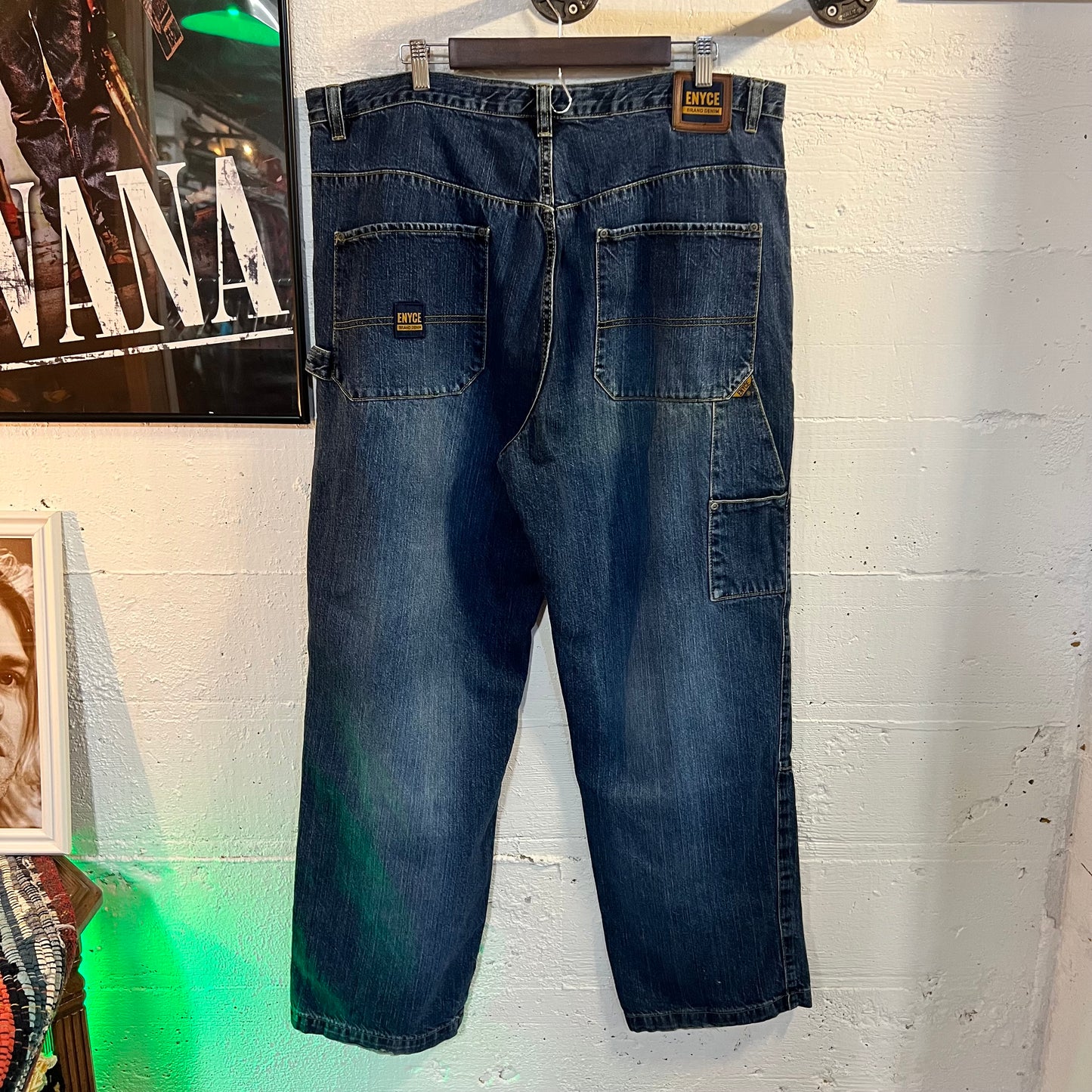 Vintage Enyce Brand Denim Double Knee Baggy Cargo Jeans - Size 40 - Dark Wash