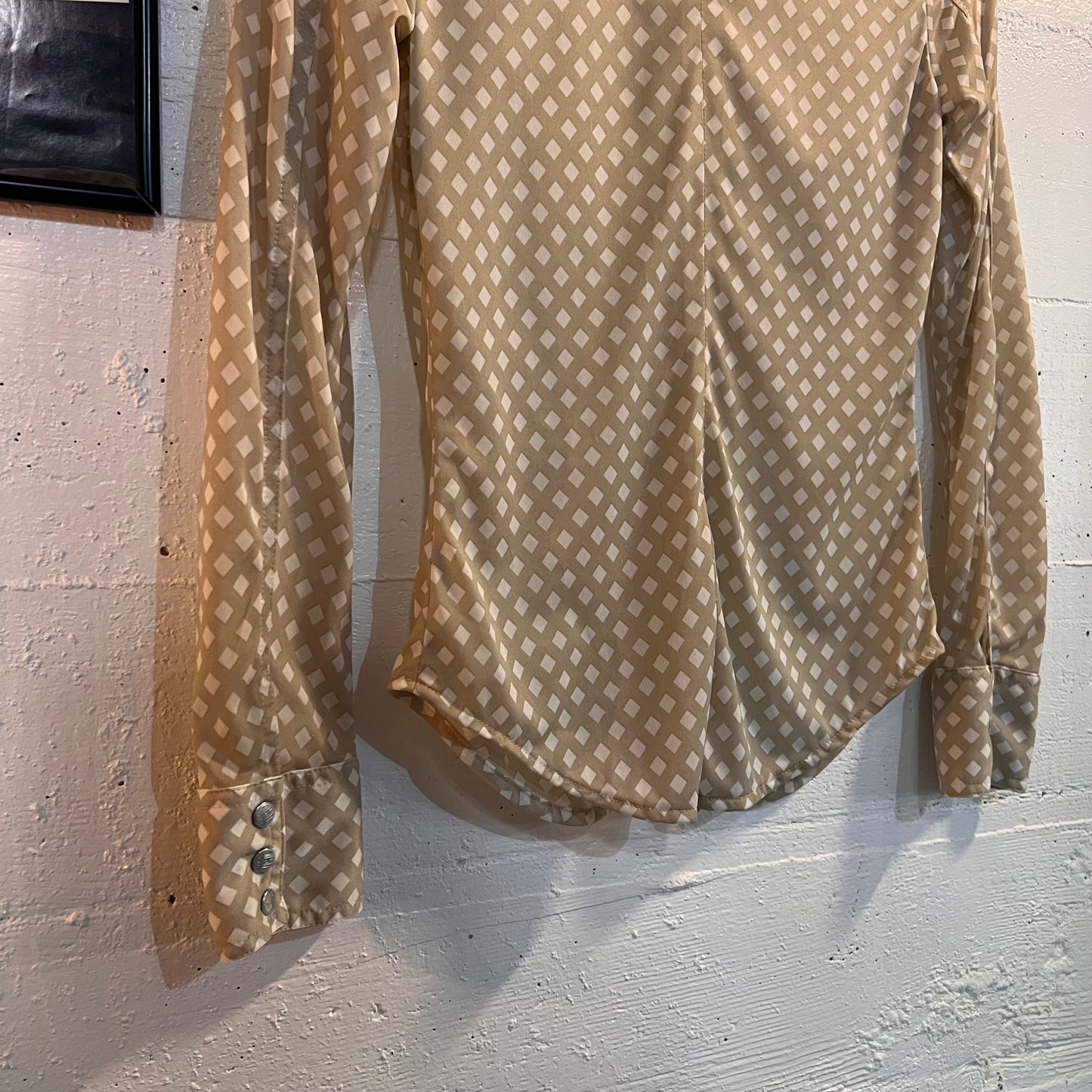Vintage Diesel Nylon Button-Up Long Sleeve Collard Blouse - Size Small - White/Beige - Made In Italy
