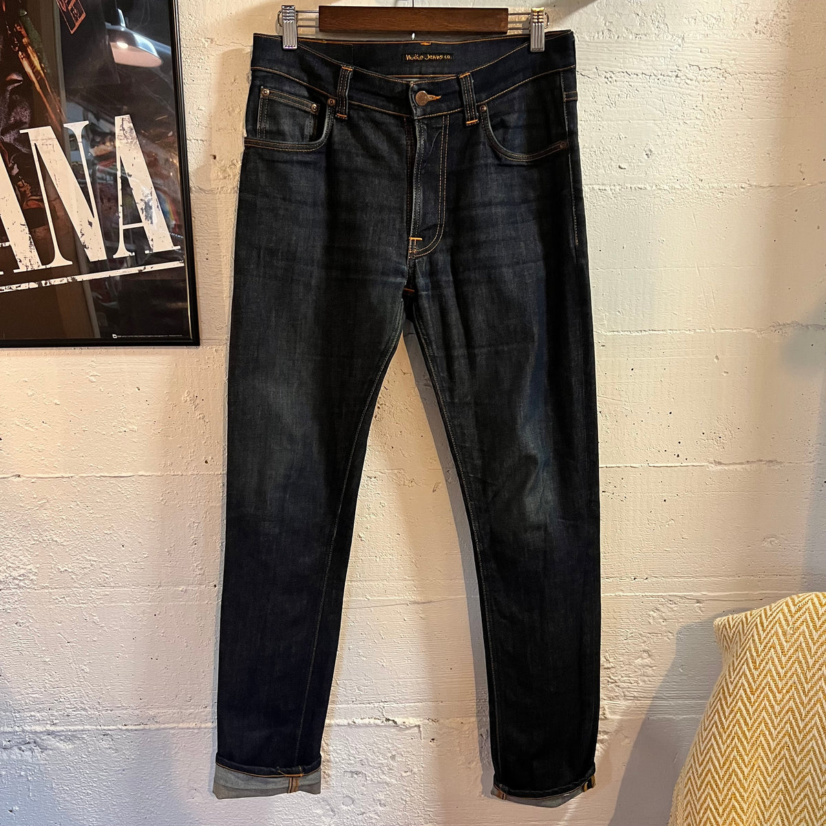 *Pre-Owned* Nudie Jeans Lean Dean 'Dry 16 Dips' Raw Denim Jeans - Size 31" x 30.5" - Made In Italy