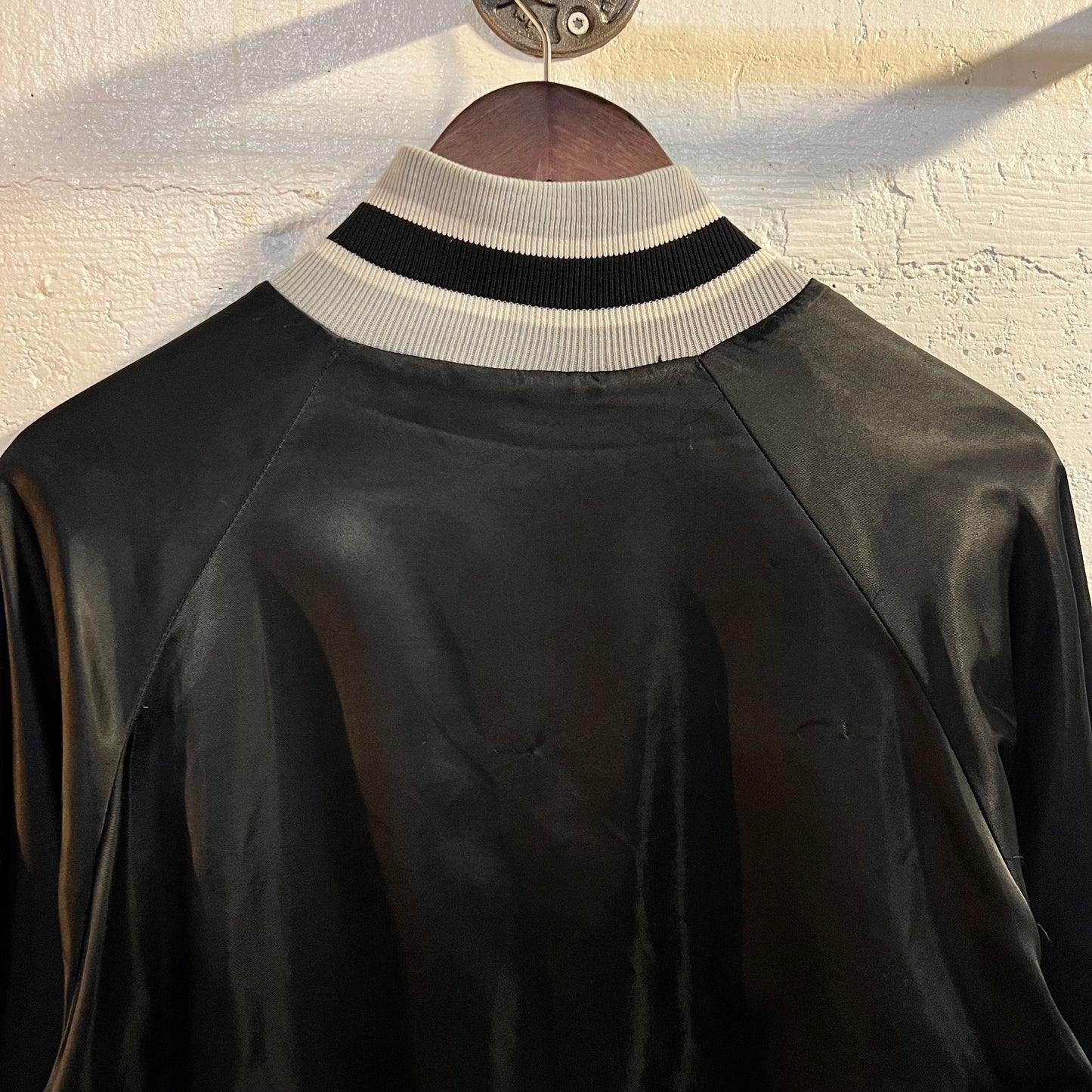 Vintage Win Wear Nylon Bomber Varsity Jacket - Size XL - Made In USA - Black/Gray/White