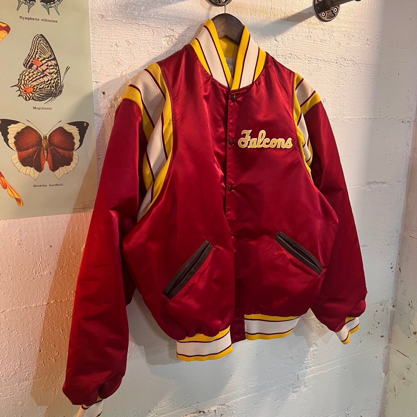 Vintage 1980's Powers Athletic Wear Satin Varsity Jacket - Size Large (42) - Vancouver Prairie Falcons - Union Made UGWA