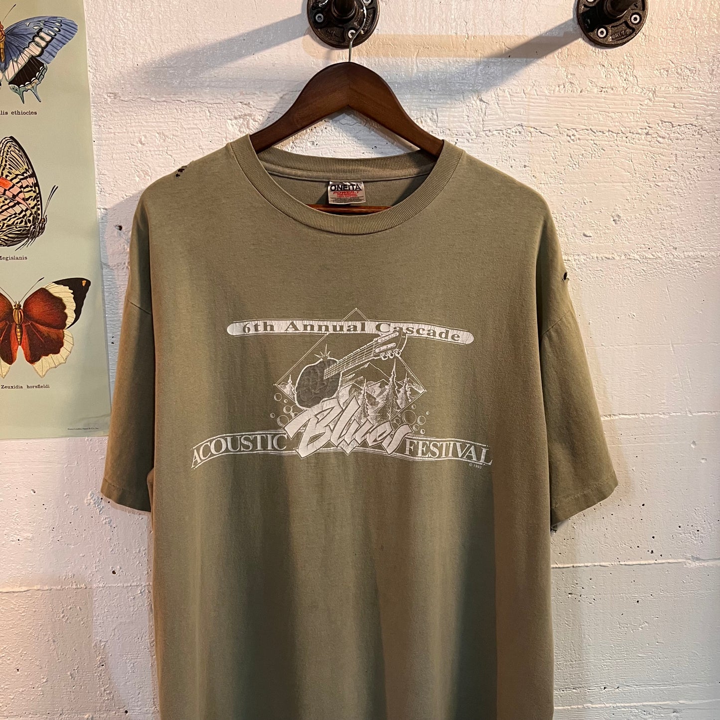 Vintage 1993 Cascade Acoustic Blues Festival T-Shirt - Size XL - Single Stitch
