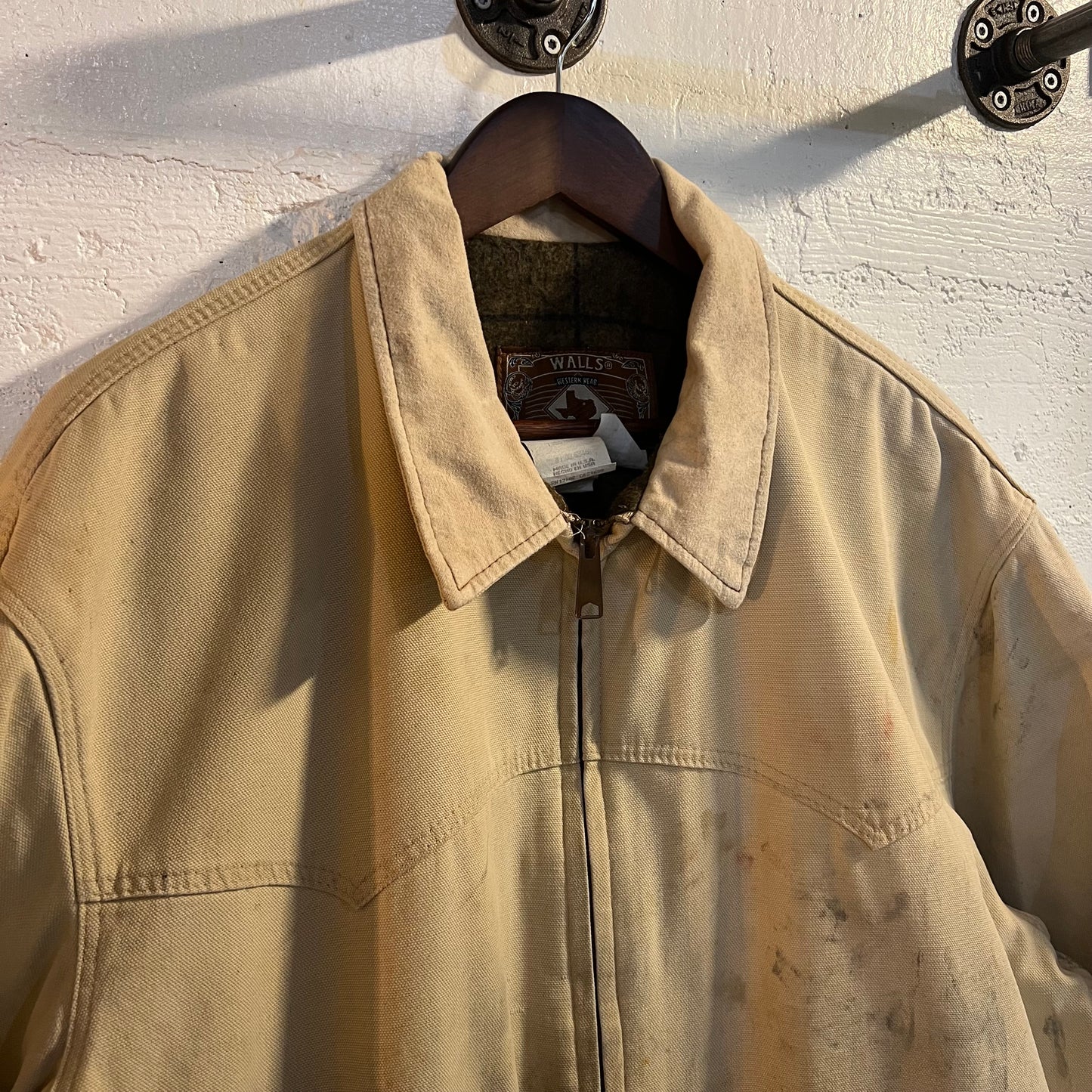 Vintage Distressed Walls Western Wear Blanket Lined Zip-Up Jacket - Size 2XL - Made In USA - Tan/Earth Toned